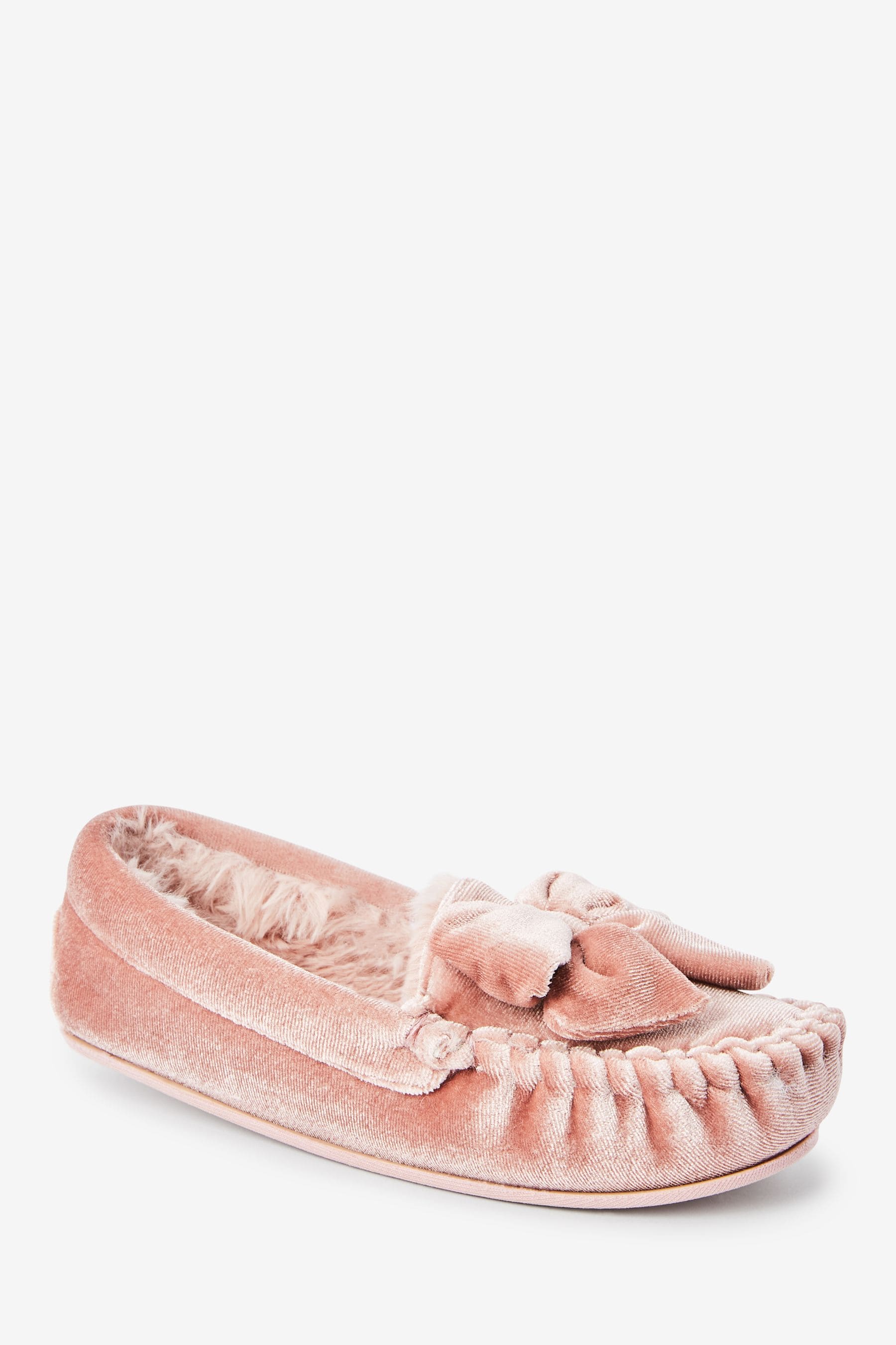 Pink Velvet Moccasin Slippers