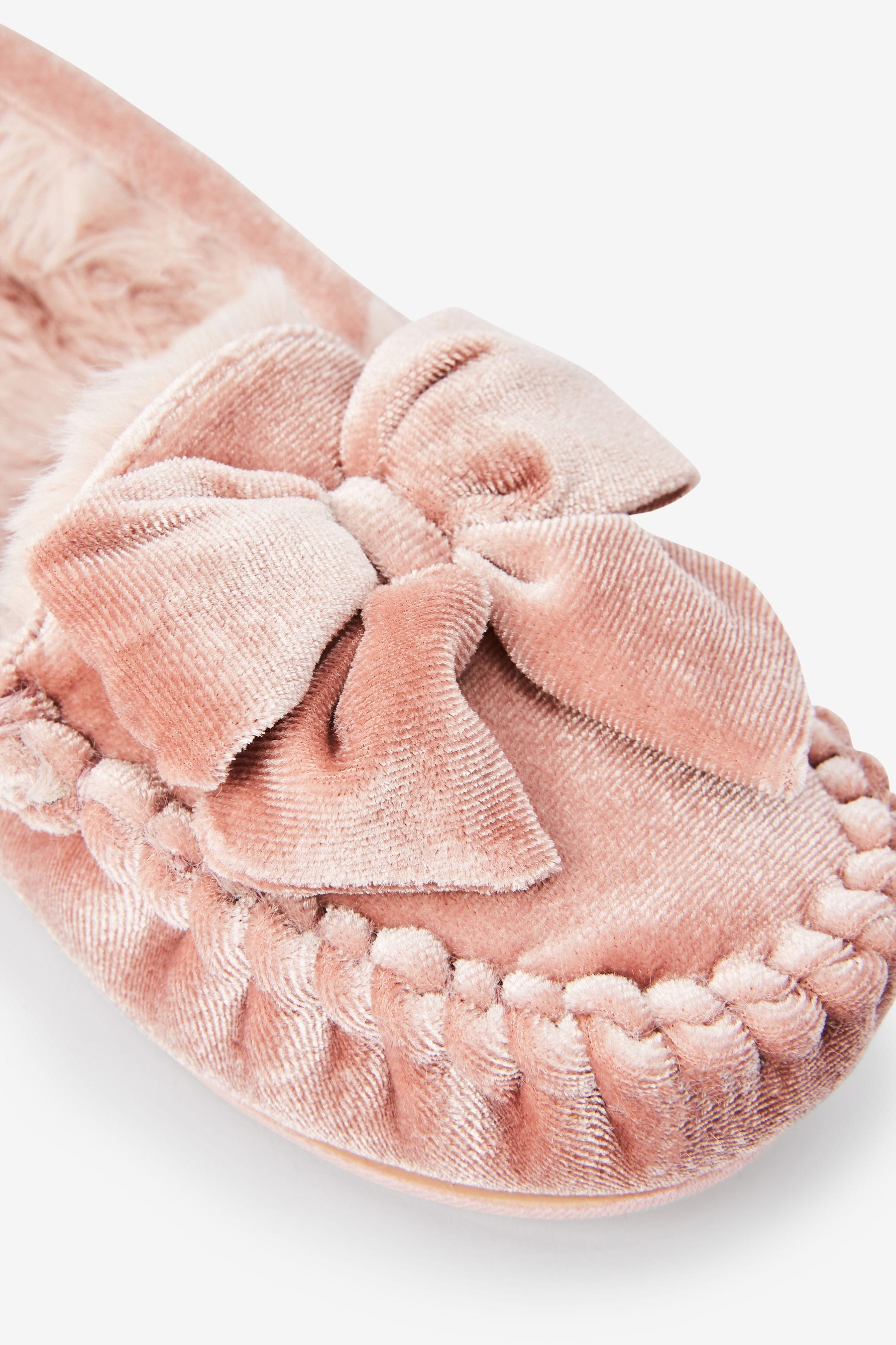 Pink Velvet Moccasin Slippers