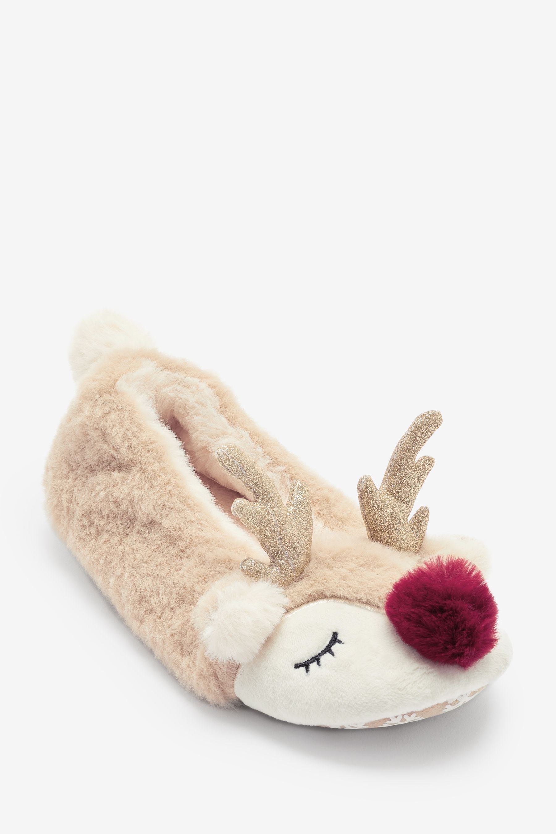 Brown Reindeer Christmas Ballet Slippers