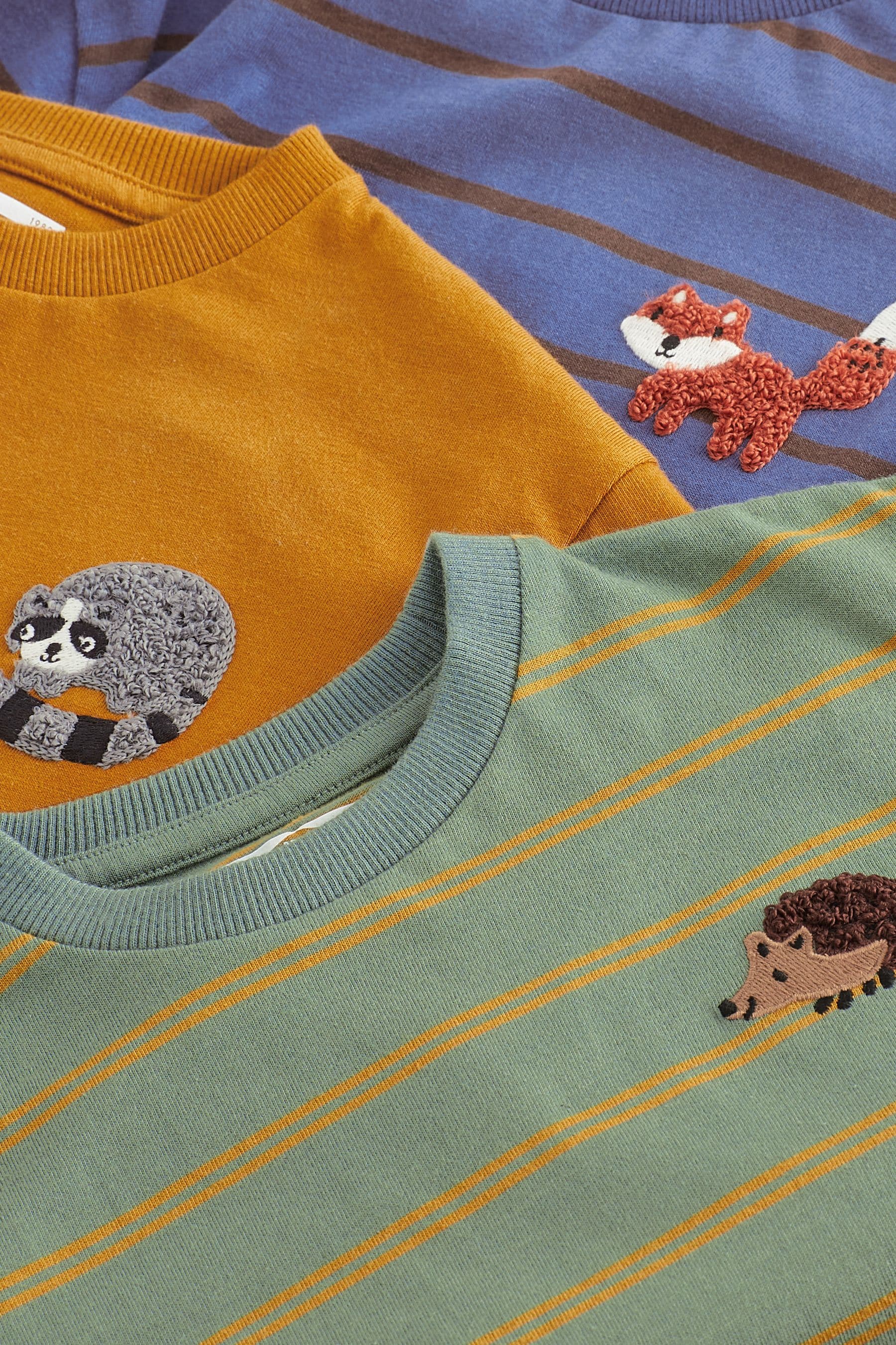 Blue/Green Stripe Woodland Animals 3 Pack Long Sleeve Character T-Shirts (3mths-7yrs)