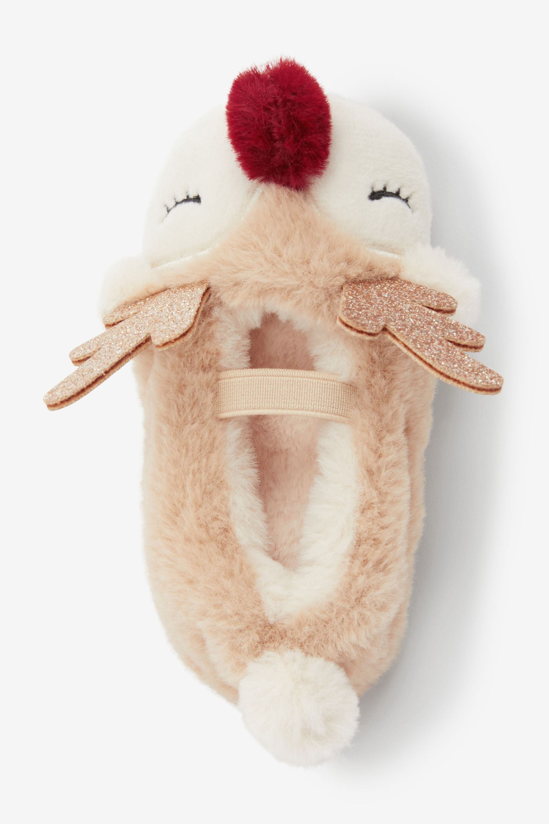 Tan Brown Reindeer Mary Jane Slippers