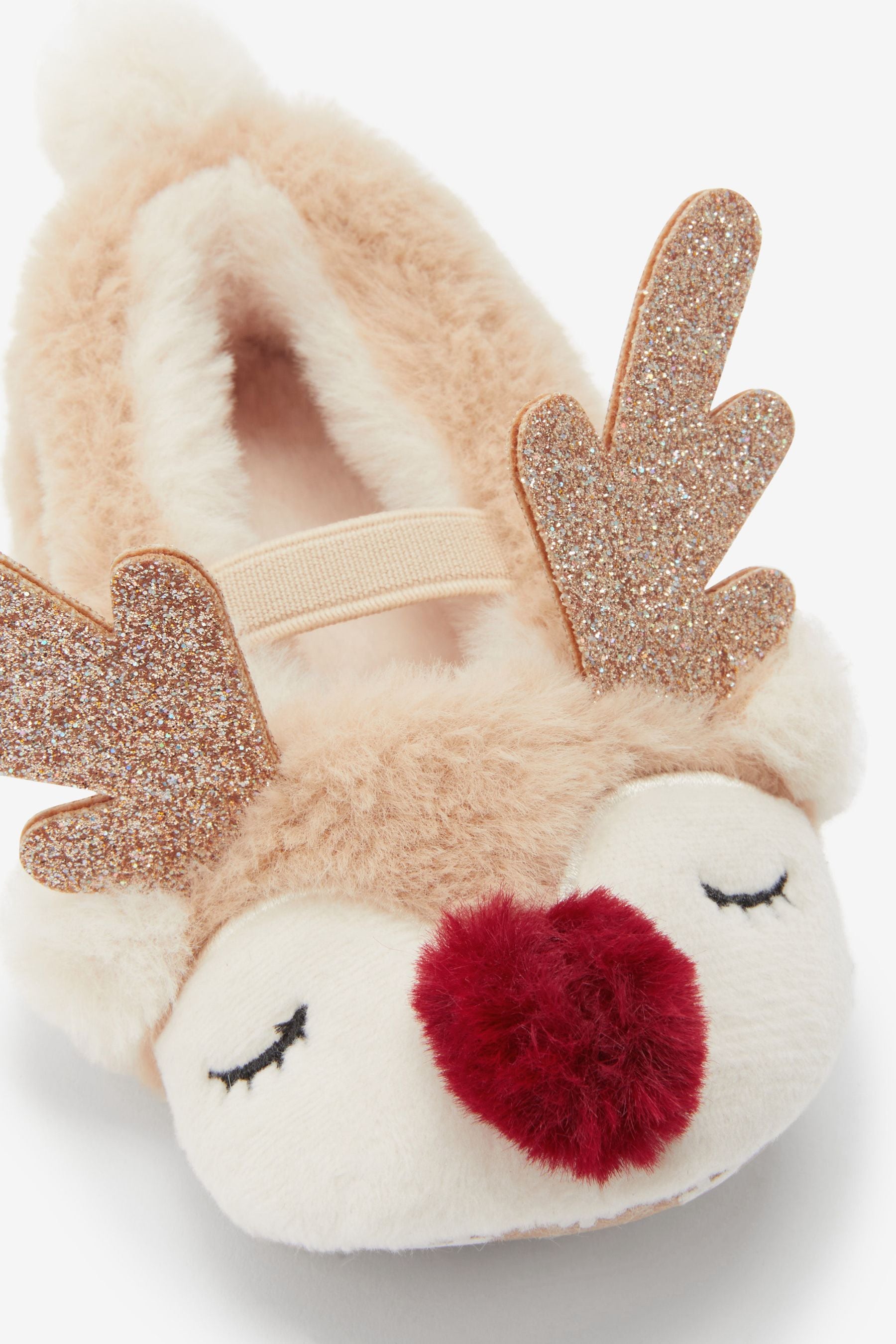 Tan Brown Reindeer Mary Jane Slippers