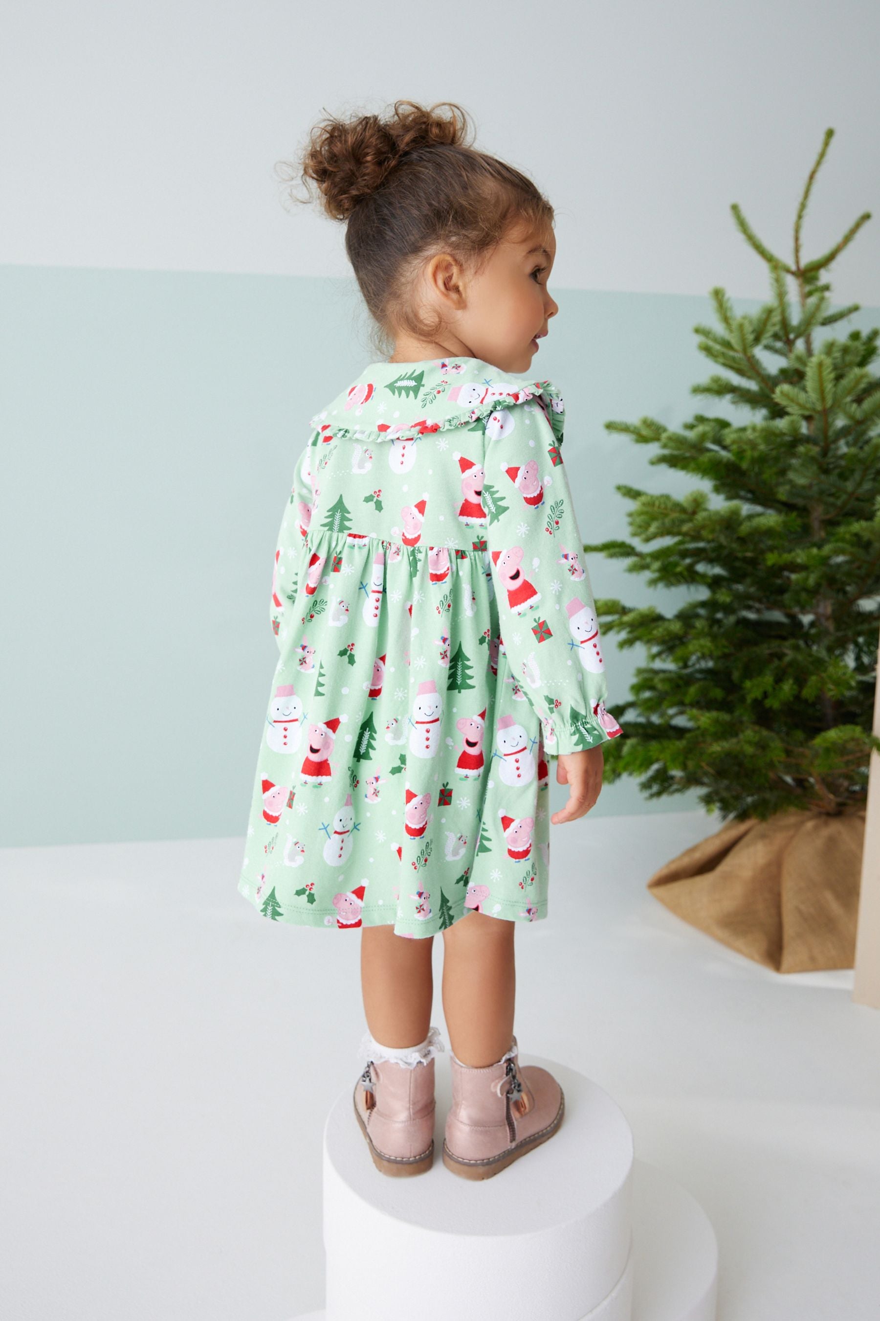 Mint Green Peppa Pig Christmas Cotton Dress (3mths-7yrs)