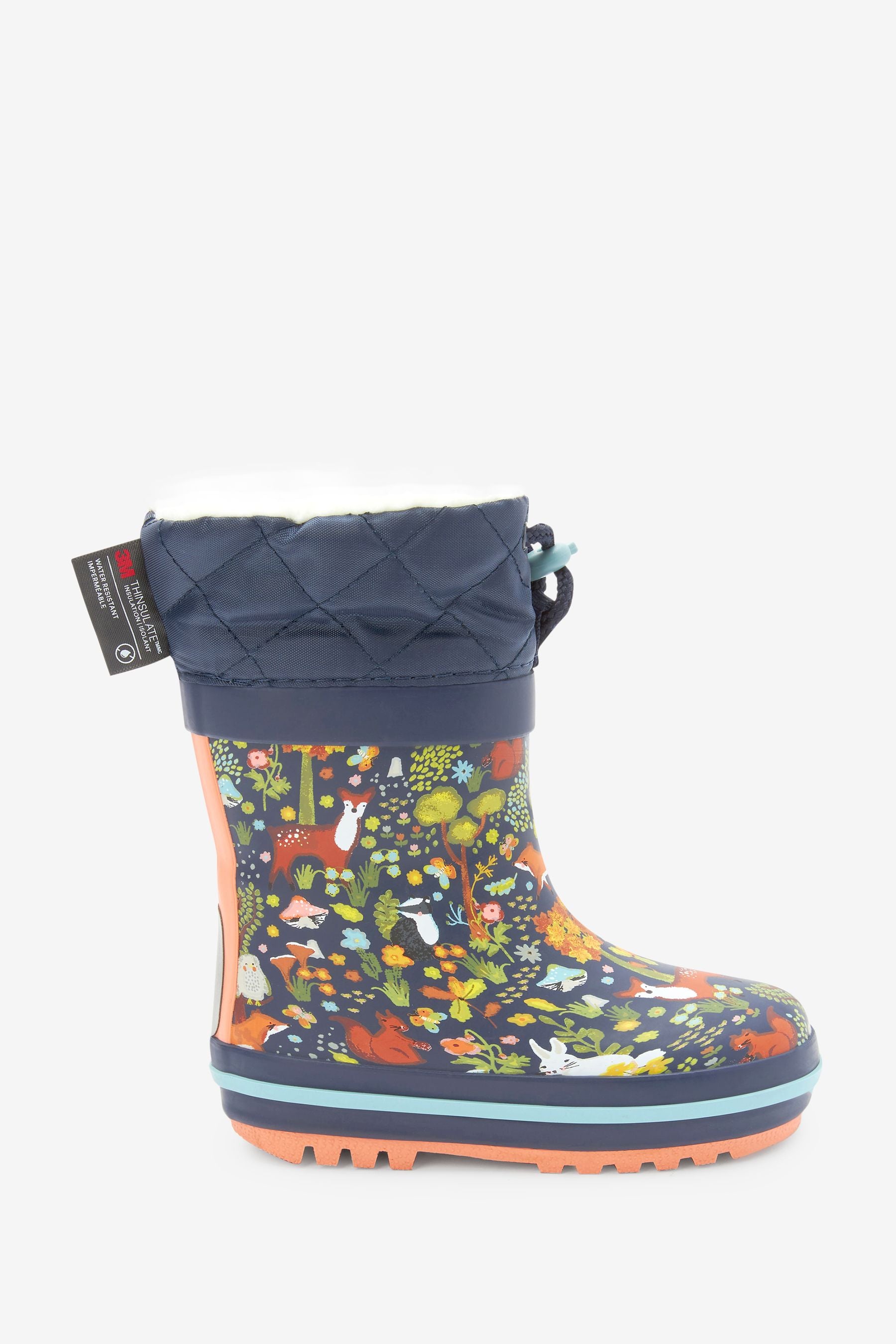 Navy Blue Woodland Thermal Thinsulate Lined Cuff Wellies