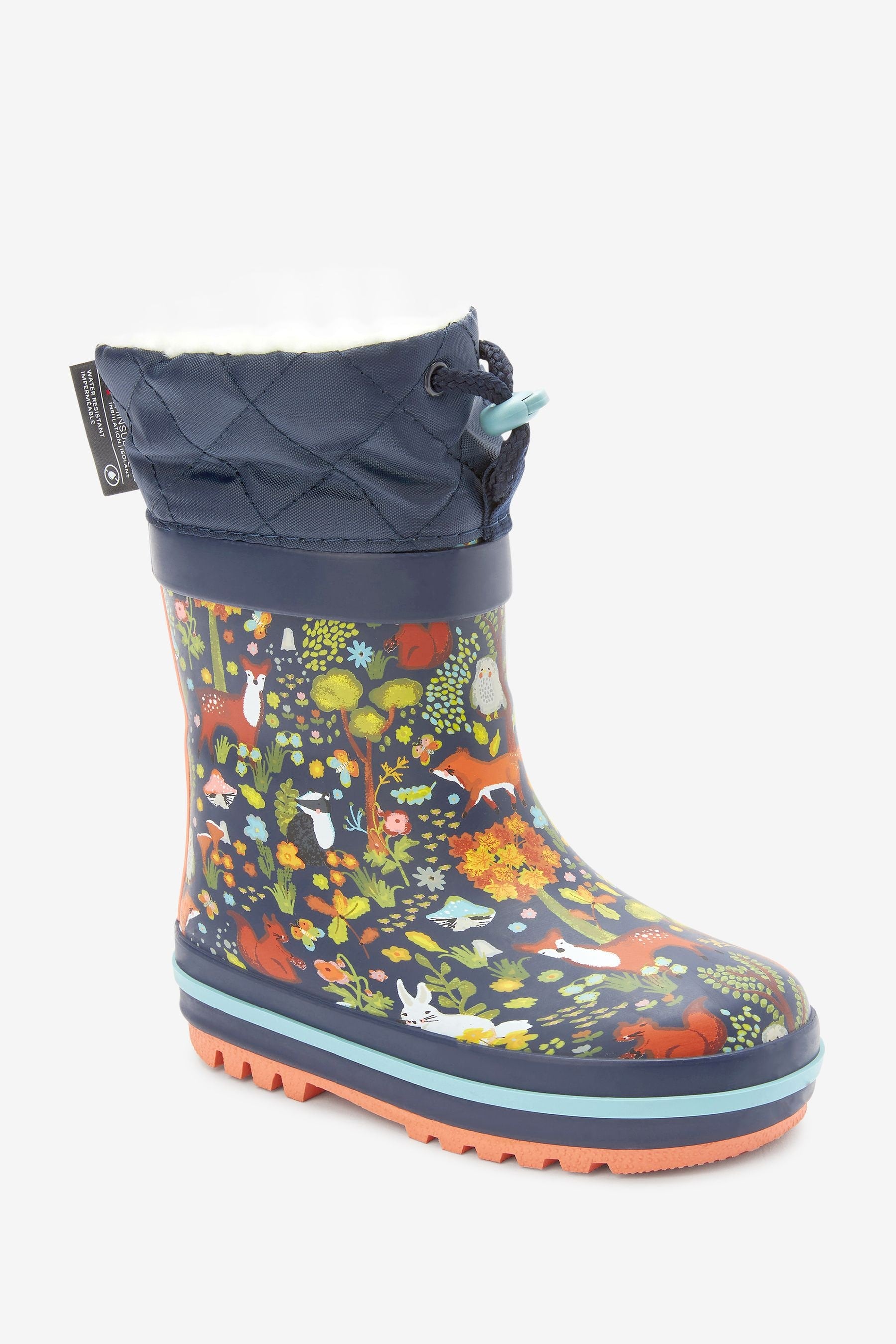 Navy Blue Woodland Thermal Thinsulate Lined Cuff Wellies