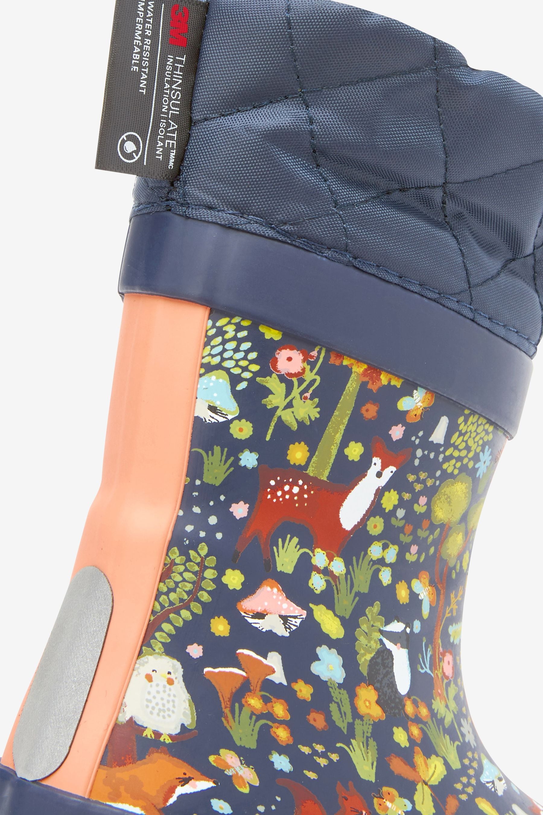 Navy Blue Woodland Thermal Thinsulate Lined Cuff Wellies