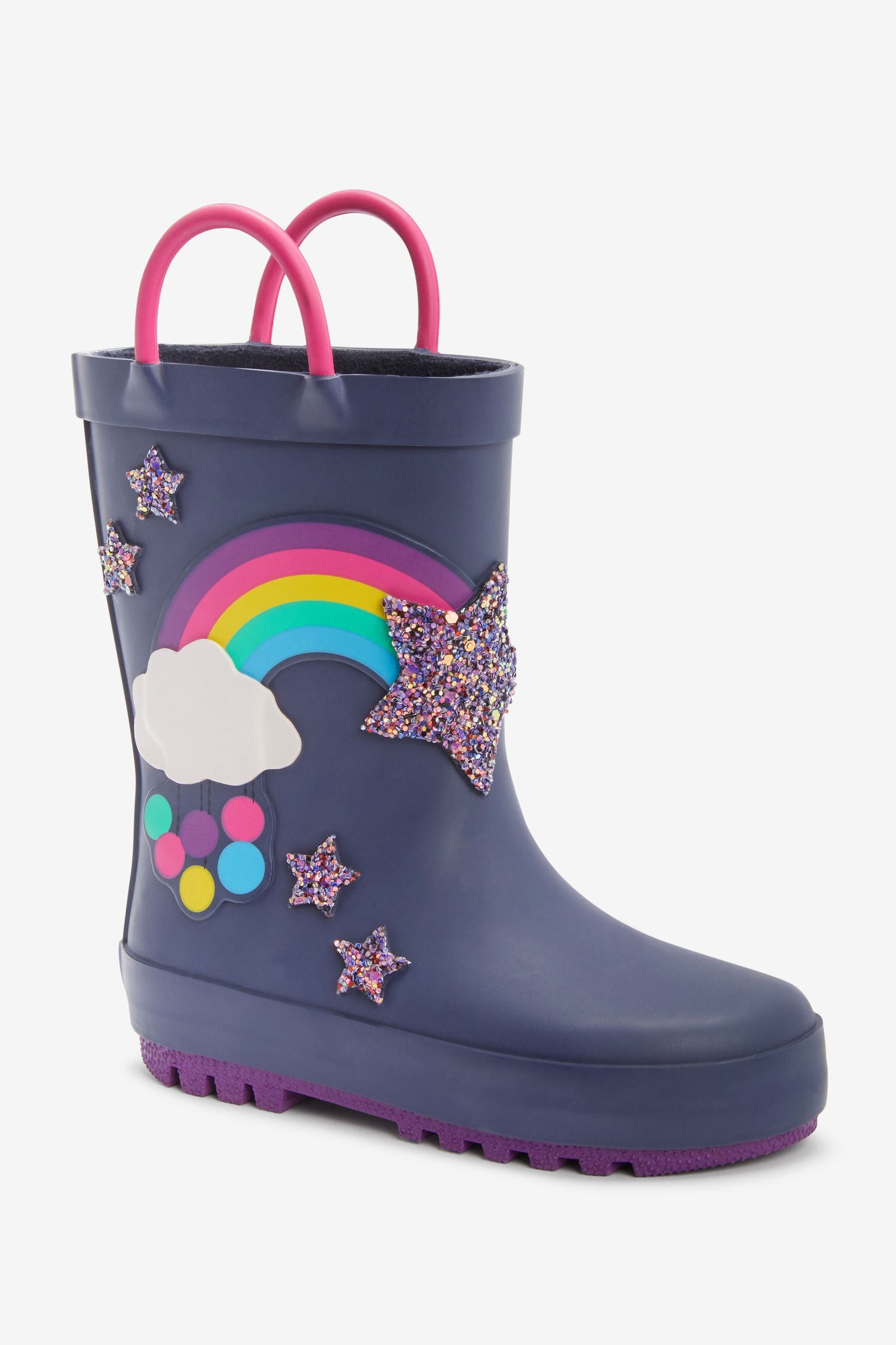 Navy Blue Rainbow Handle Wellies