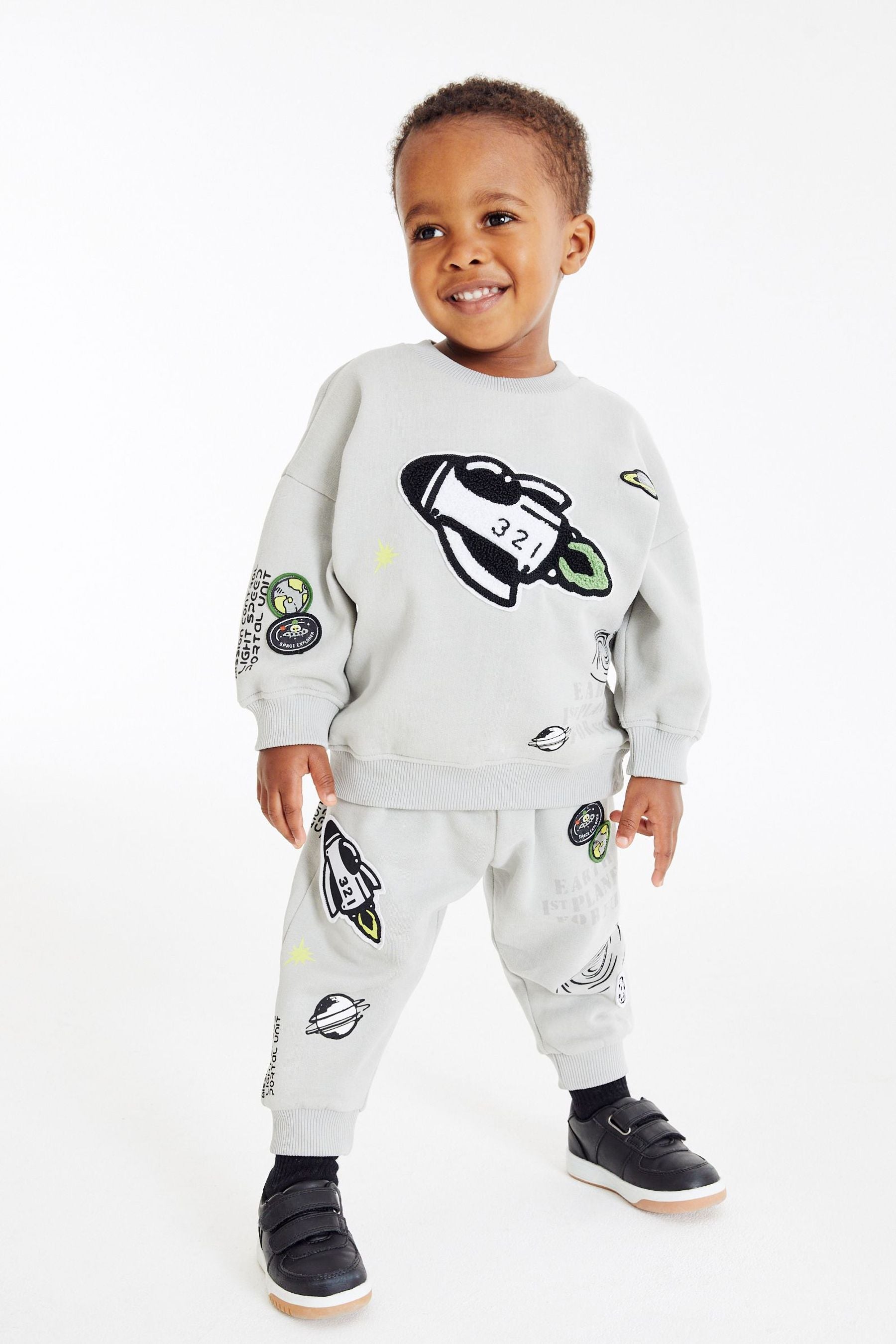 Grey Boucl Rocket Crew And Joggers Set (3mths-7yrs)