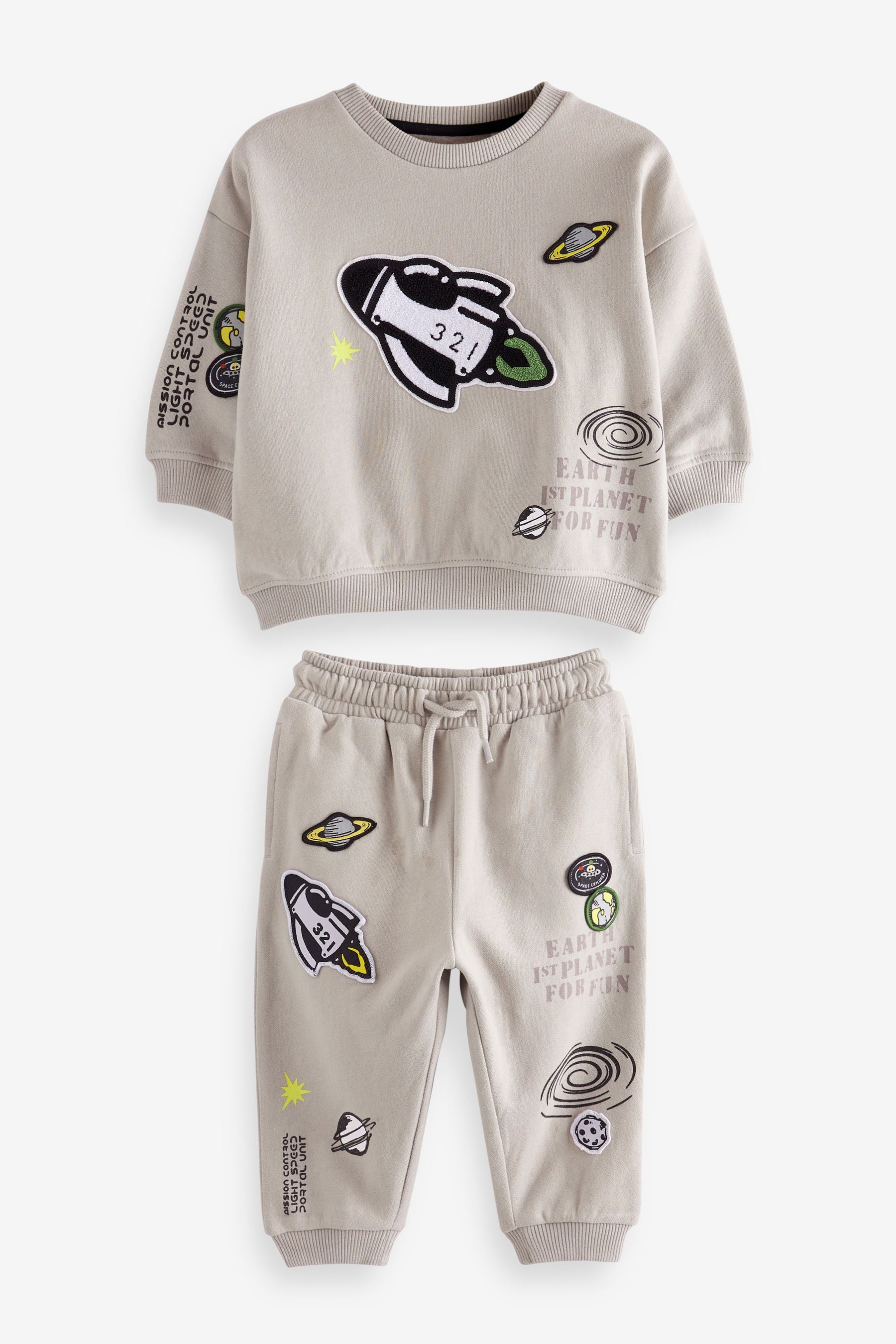 Grey Boucl Rocket Crew And Joggers Set (3mths-7yrs)