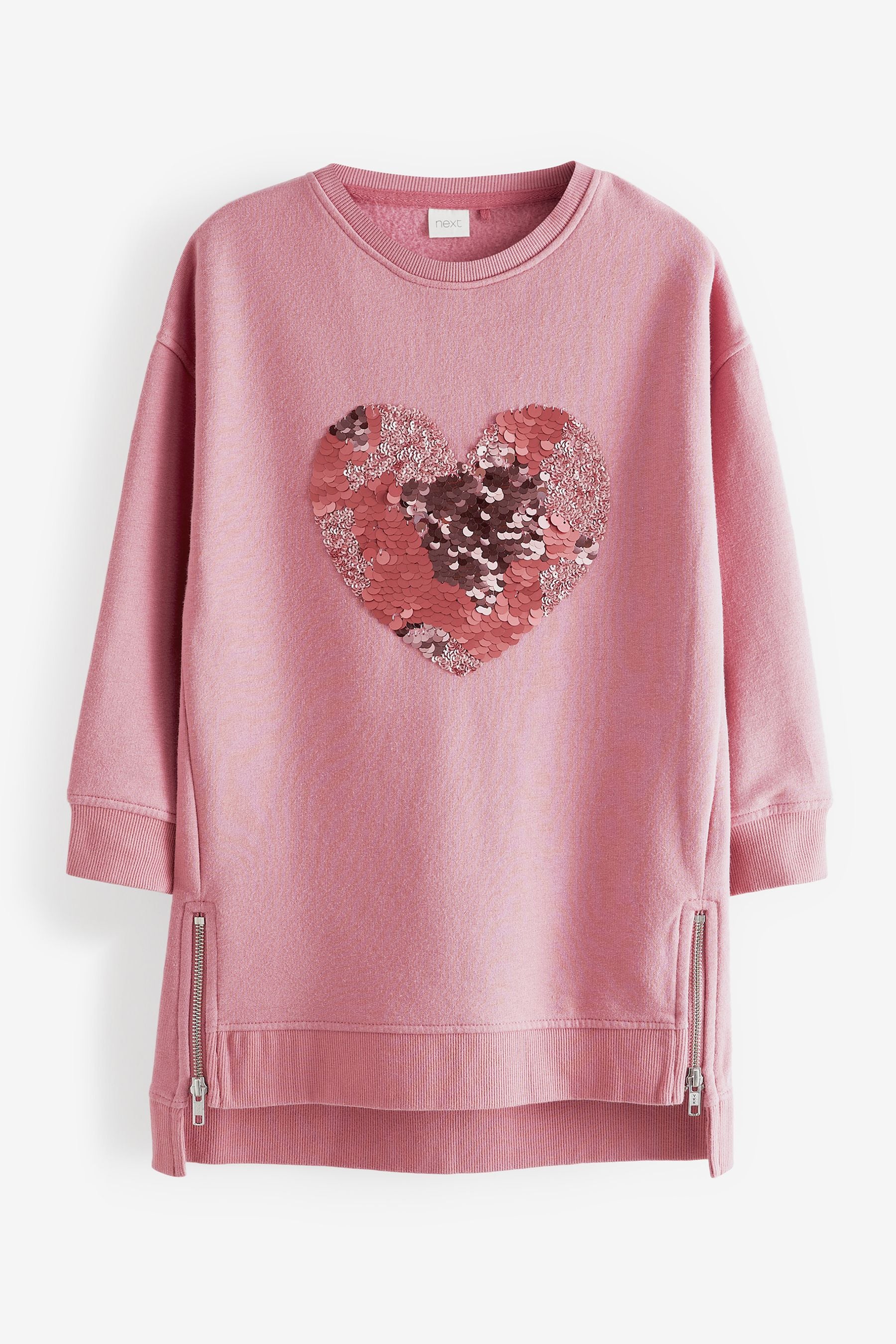 Pink Sequin Heart Jumper Dress (3-16yrs)