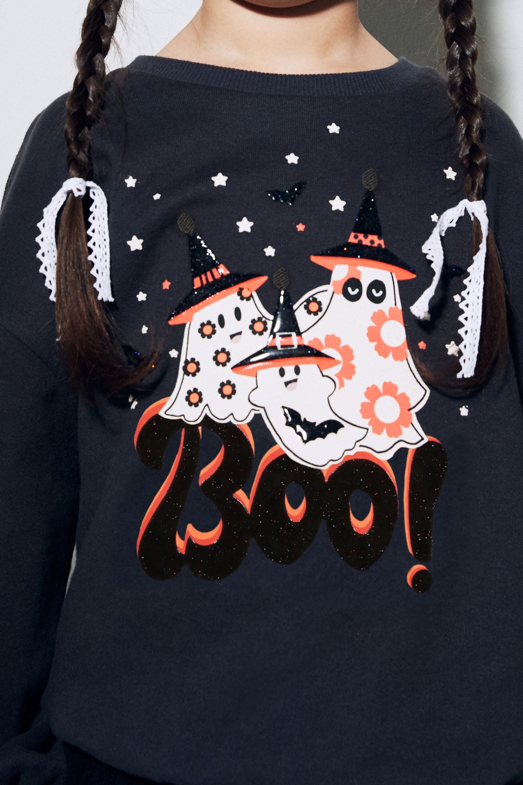 Black Halloween Ghost Crew Sweatshirt (3-16yrs)