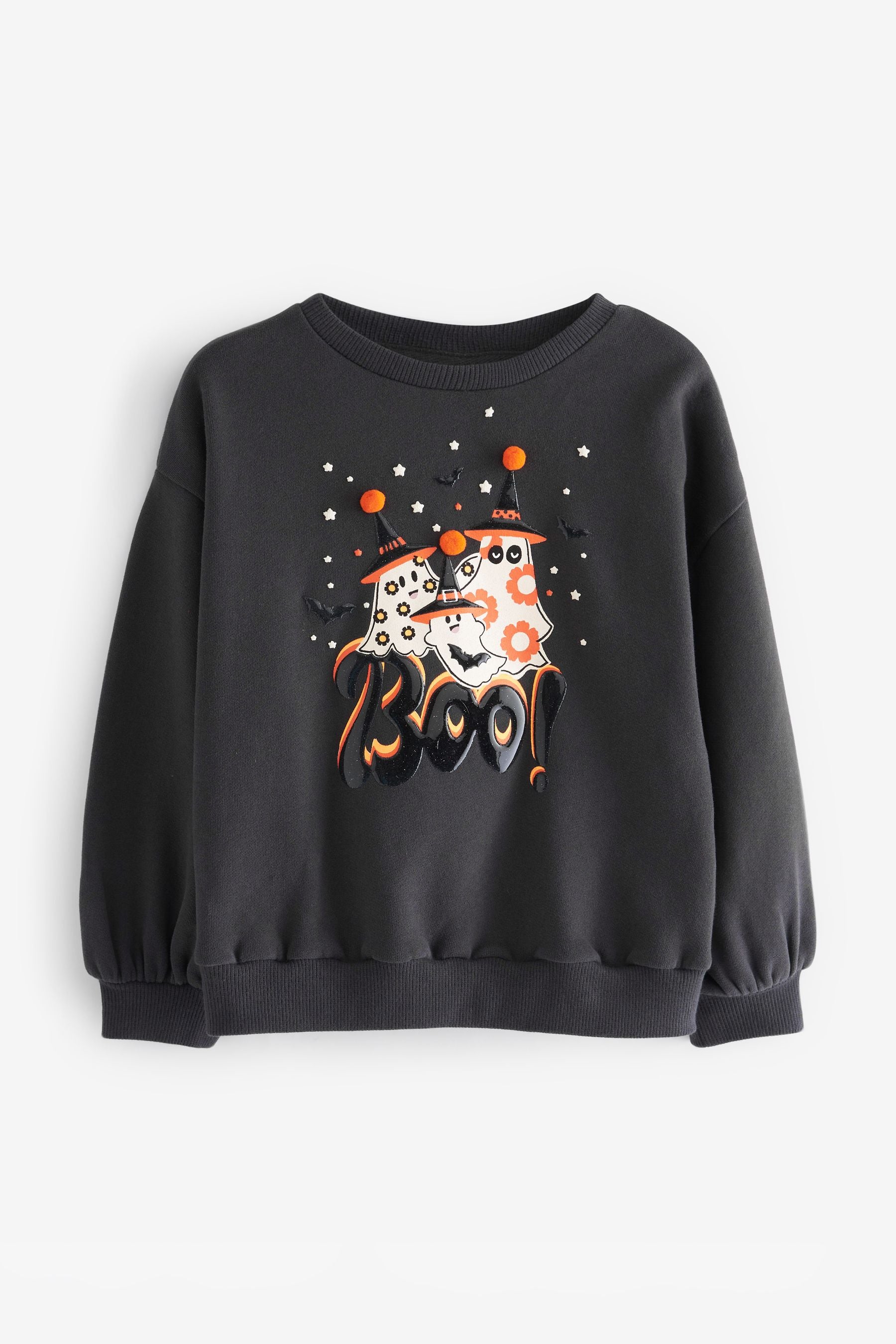 Black Halloween Ghost Crew Sweatshirt (3-16yrs)