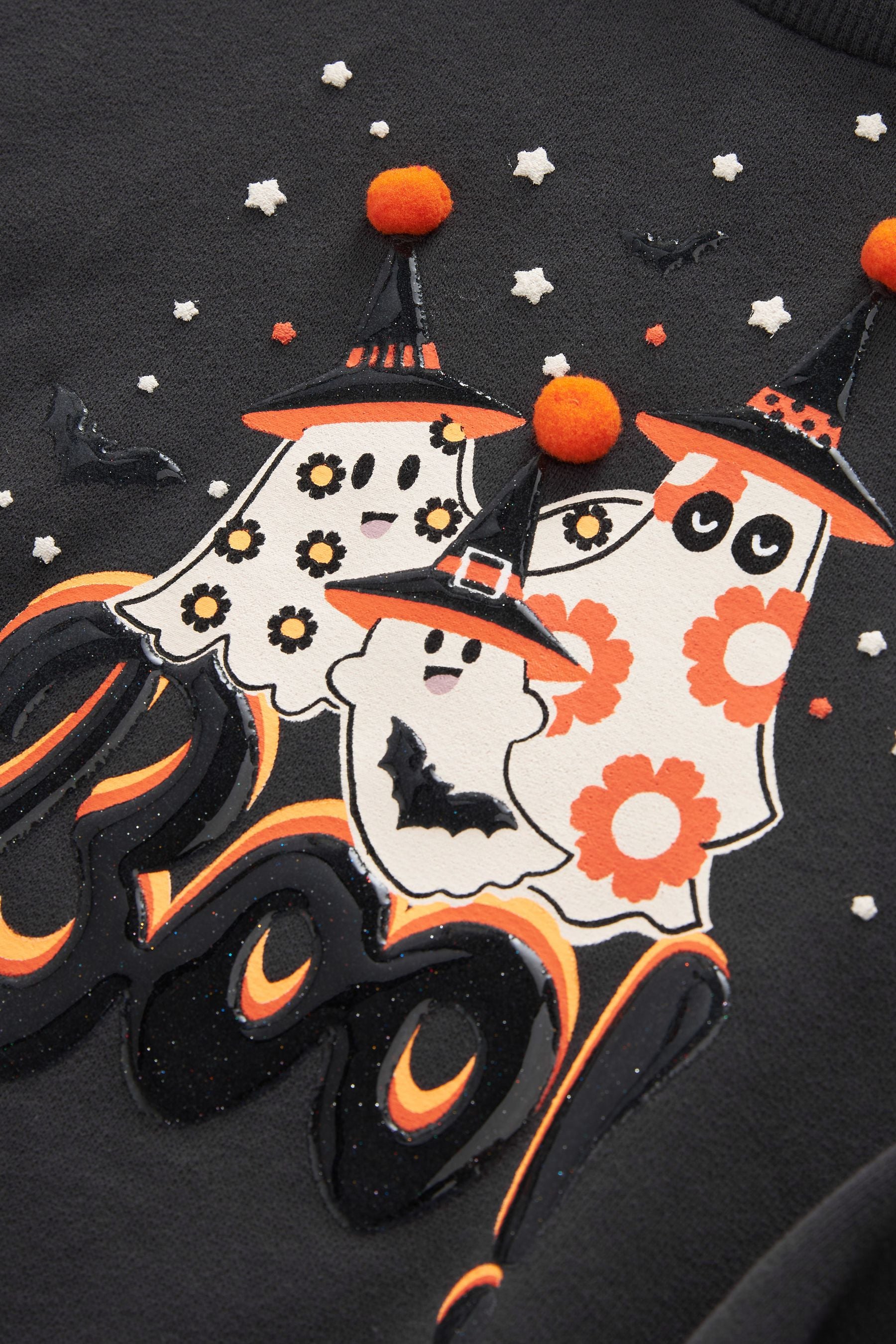 Black Halloween Ghost Crew Sweatshirt (3-16yrs)