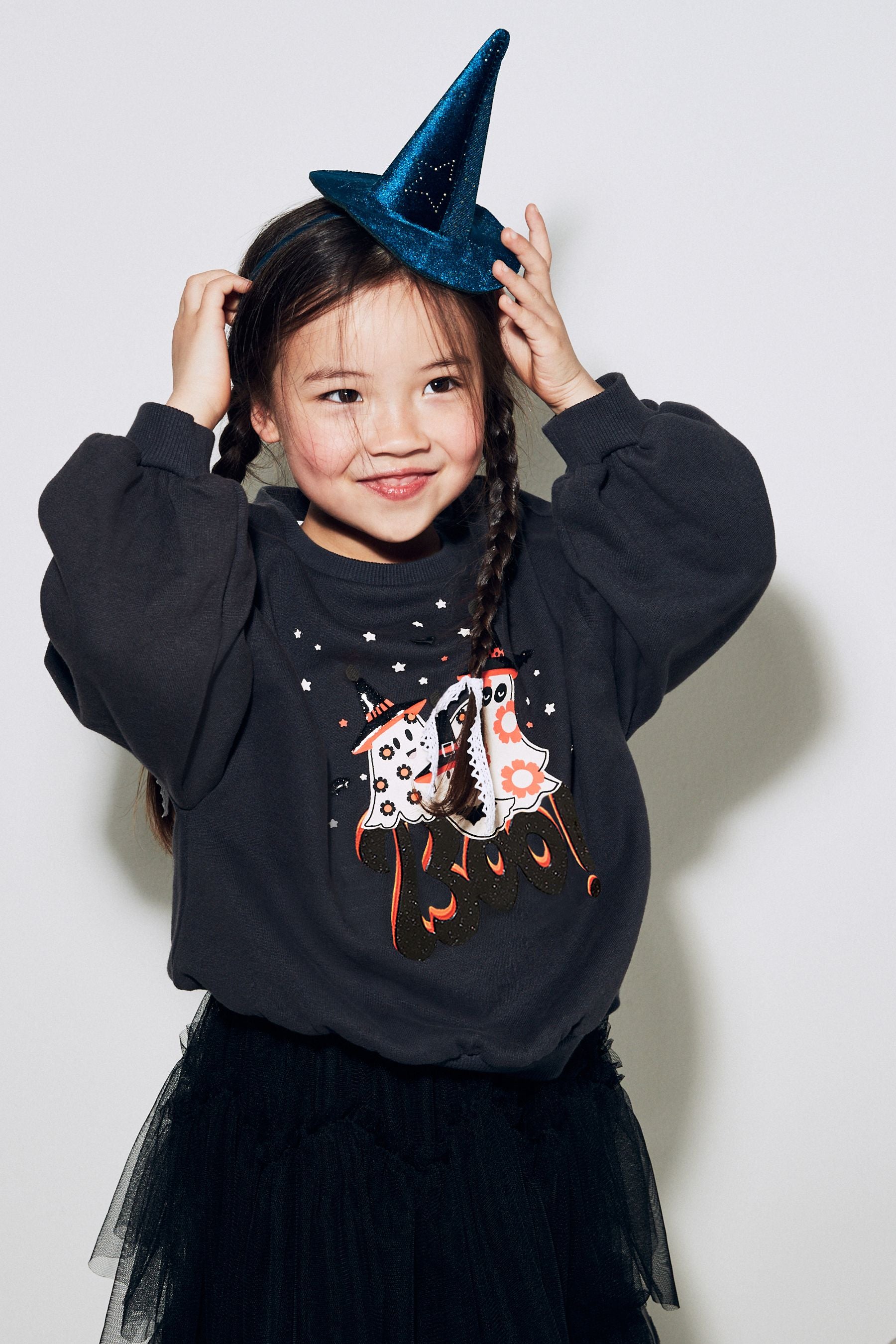 Black Halloween Ghost Crew Sweatshirt (3-16yrs)