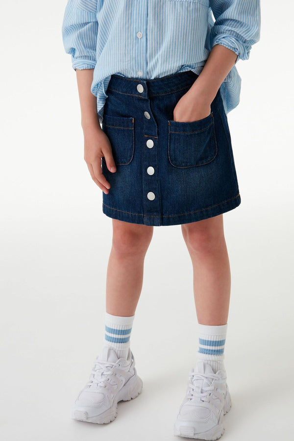 Dark Button Through Denim Skirt (3-16yrs)