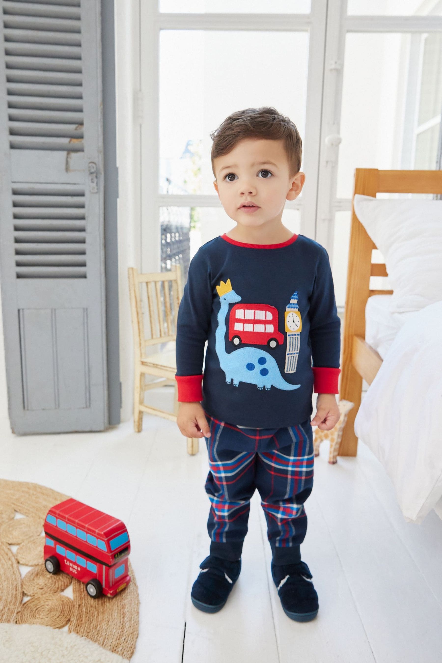 Red/Blue London Bus 2 Pack Check Pyjamas (9mths-8yrs)