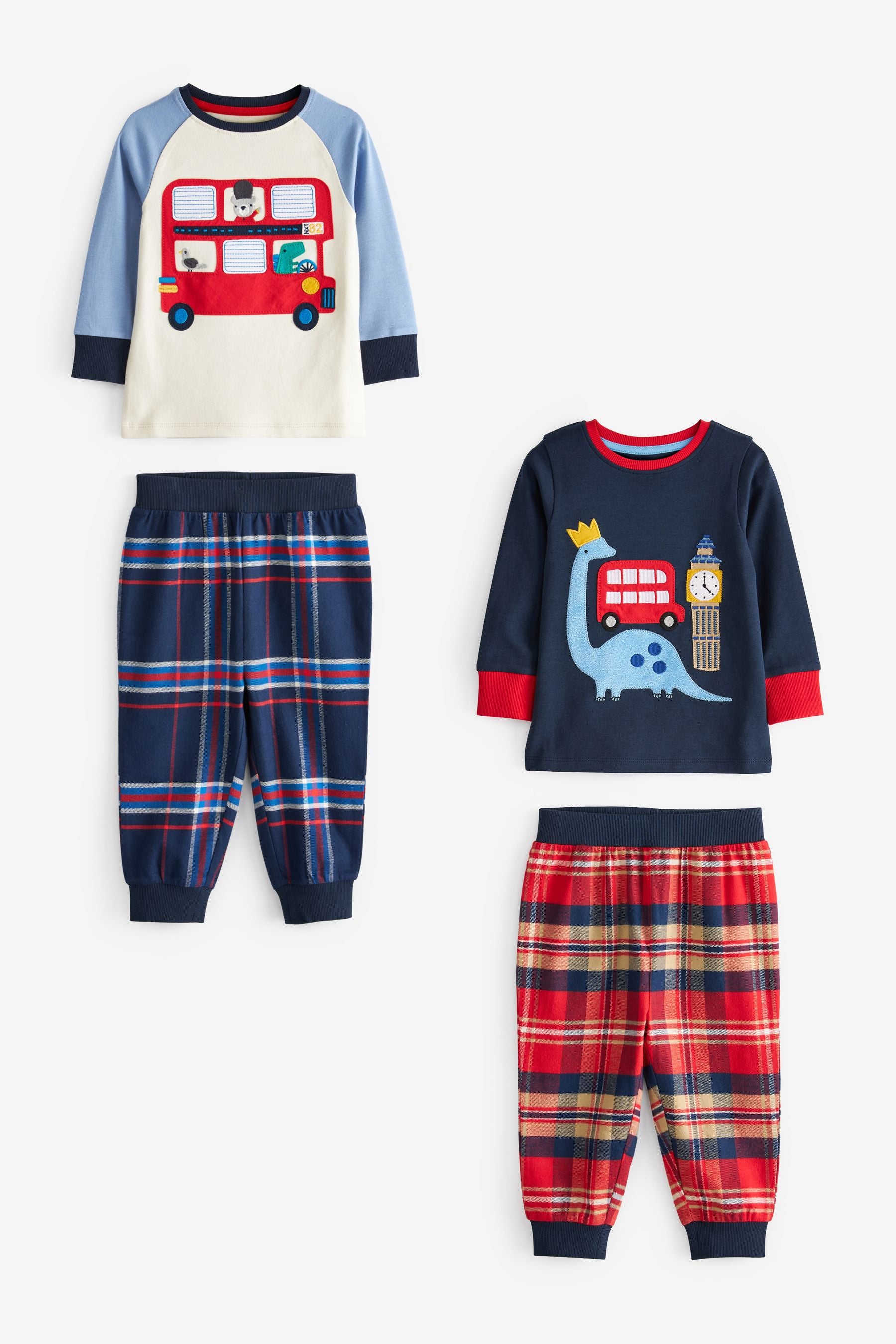 Red/Blue London Bus 2 Pack Check Pyjamas (9mths-8yrs)