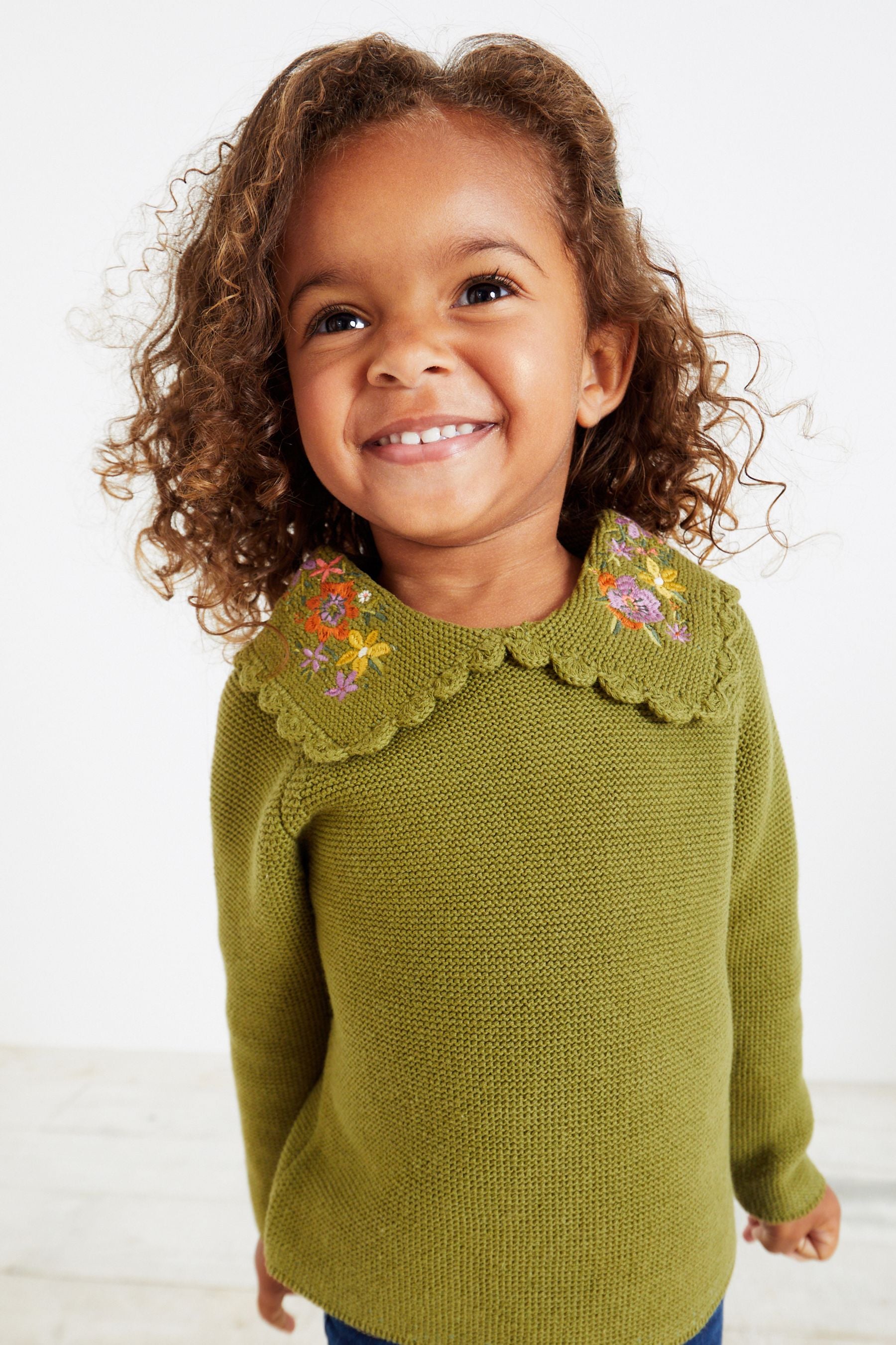 Green Embroidered Collar Jumper (3mths-7yrs)