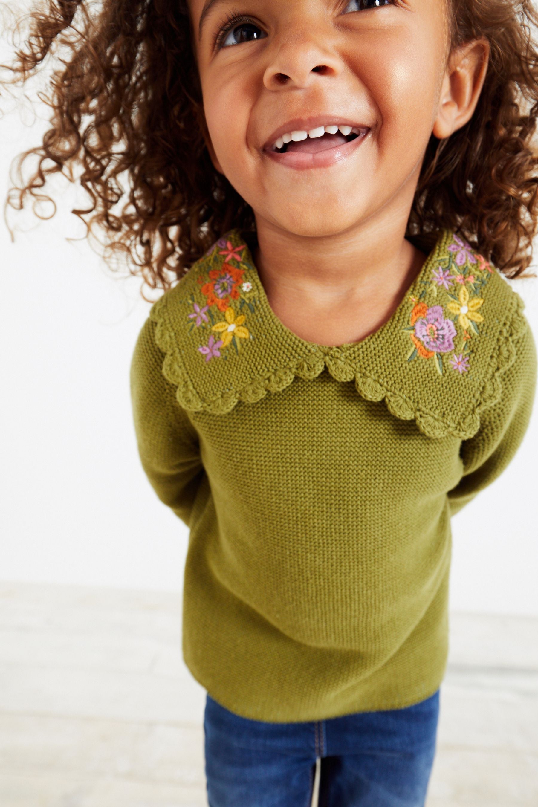 Green Embroidered Collar Jumper (3mths-7yrs)