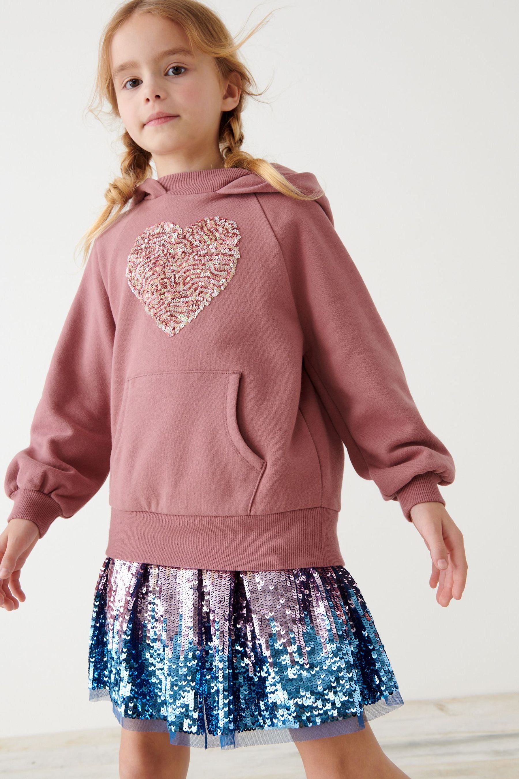 Pink Sequin Heart Hoodie (3-16yrs)