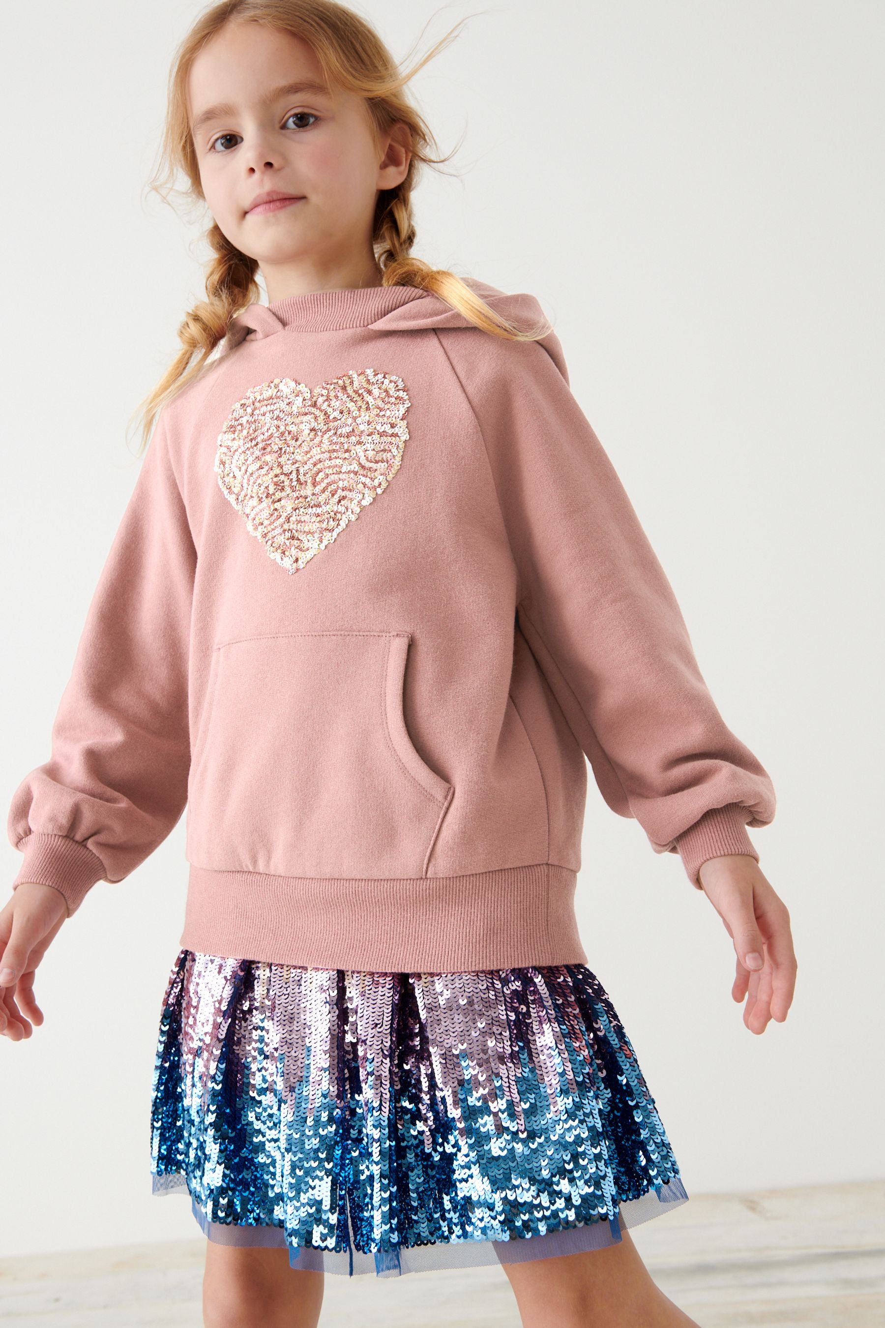 Pink Sequin Heart Hoodie (3-16yrs)