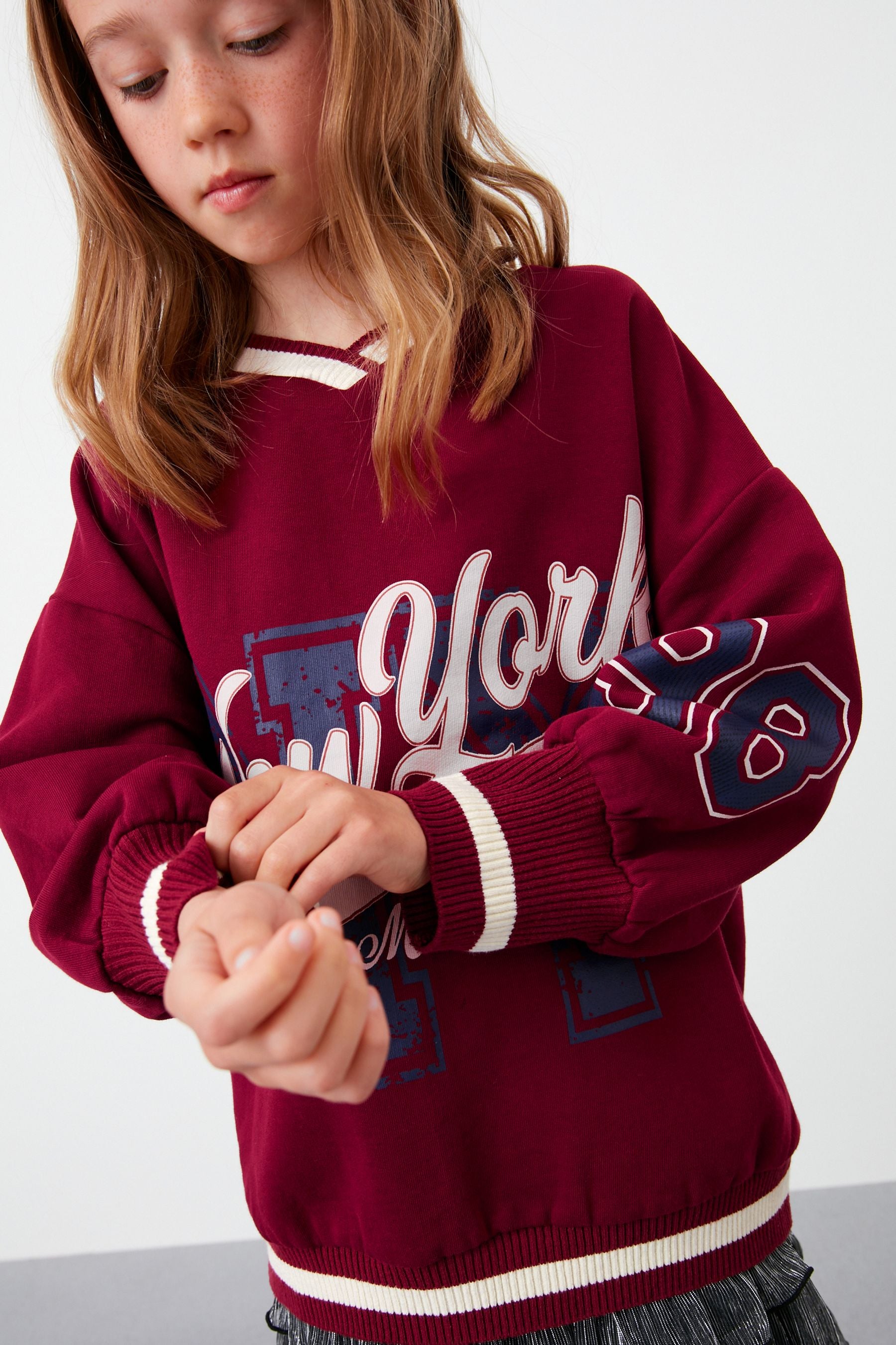 Berry Red Varsity Crew Sweatshirt Top (3-16yrs)