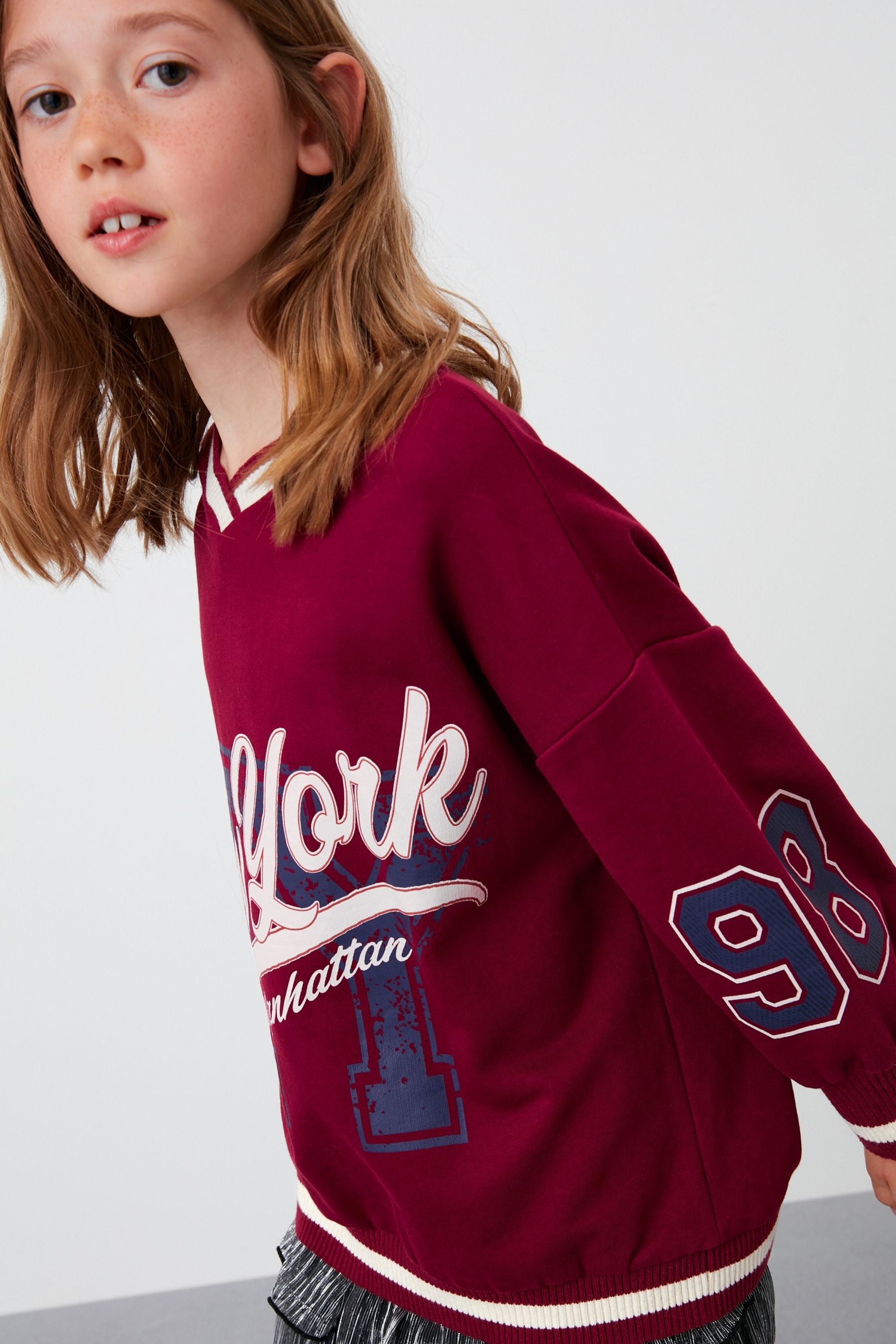 Berry Red Varsity Crew Sweatshirt Top (3-16yrs)