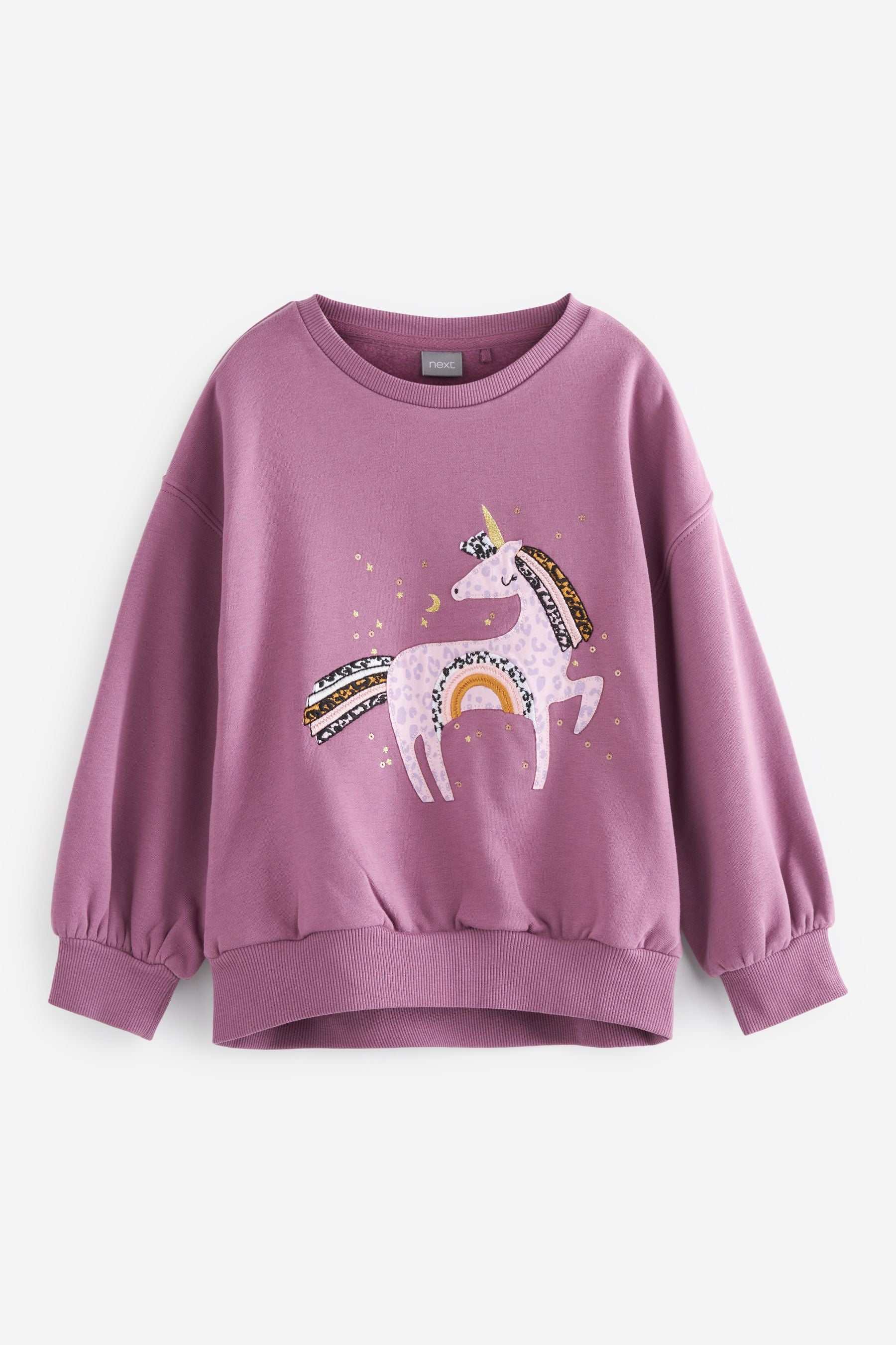 Purple Sparkle Unicorn Rainbow Crew Sweatshirt Top (3-16yrs)