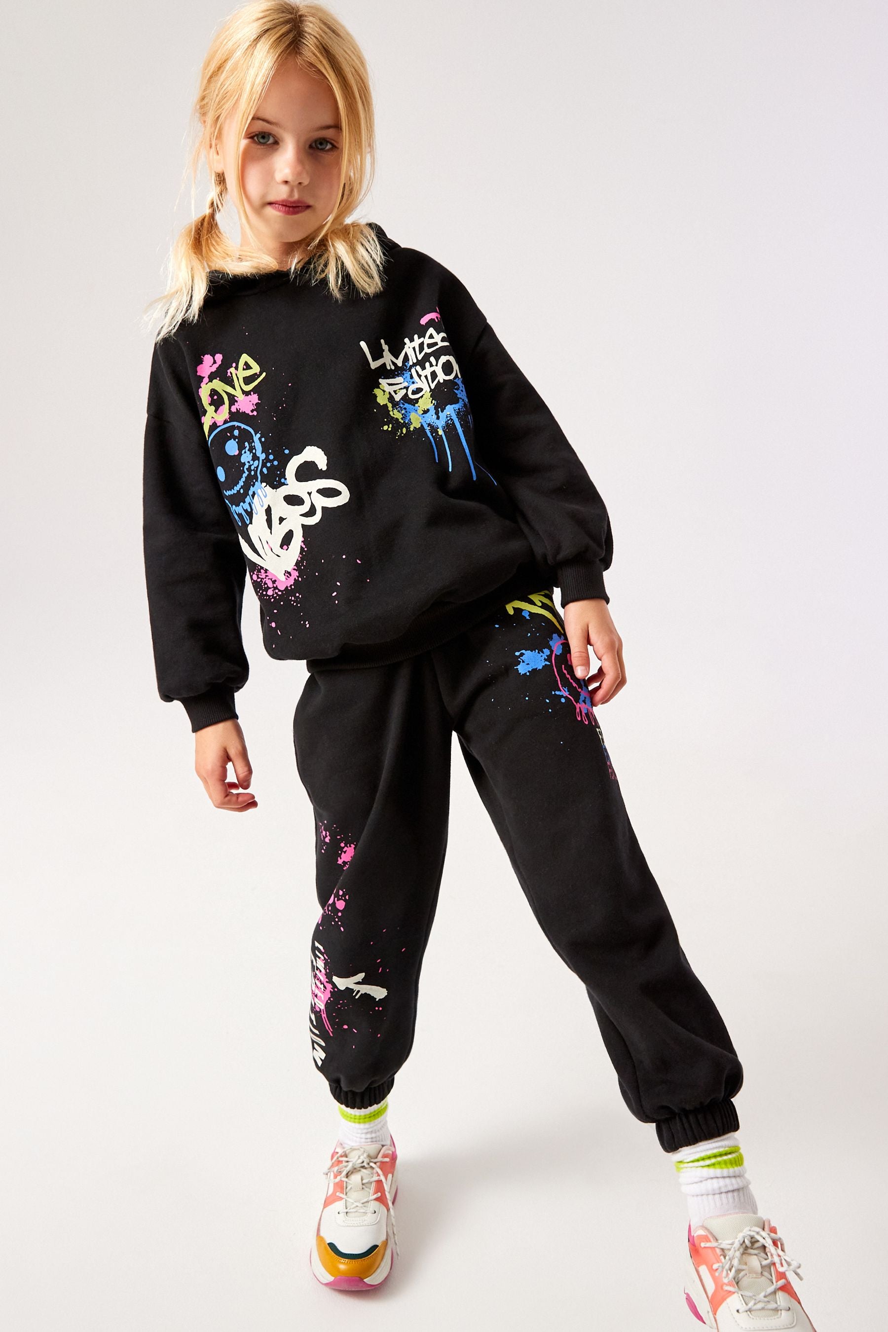 Black Graffiti Hoodie And Joggers Set (3-16yrs)