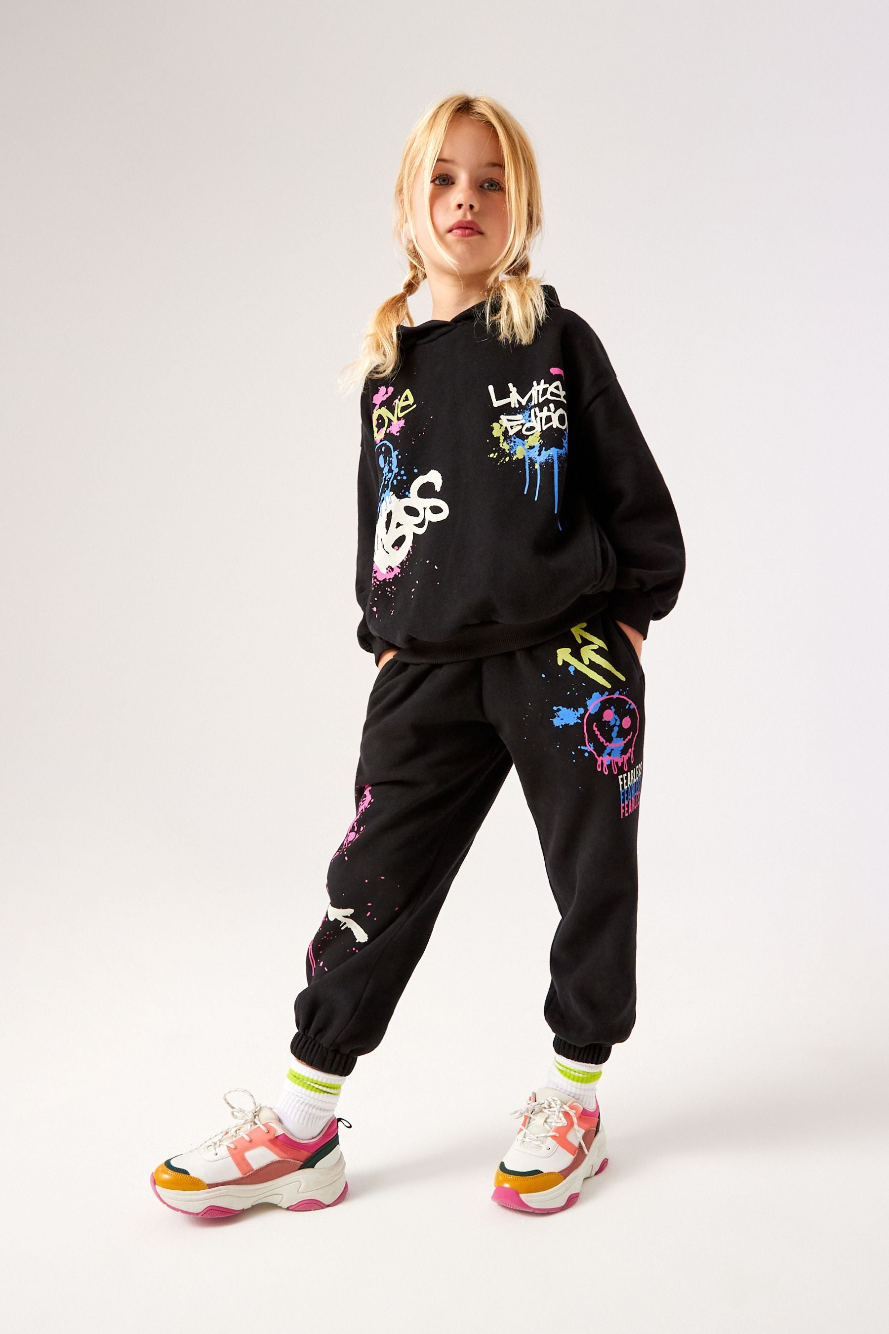 Black Graffiti Hoodie And Joggers Set (3-16yrs)