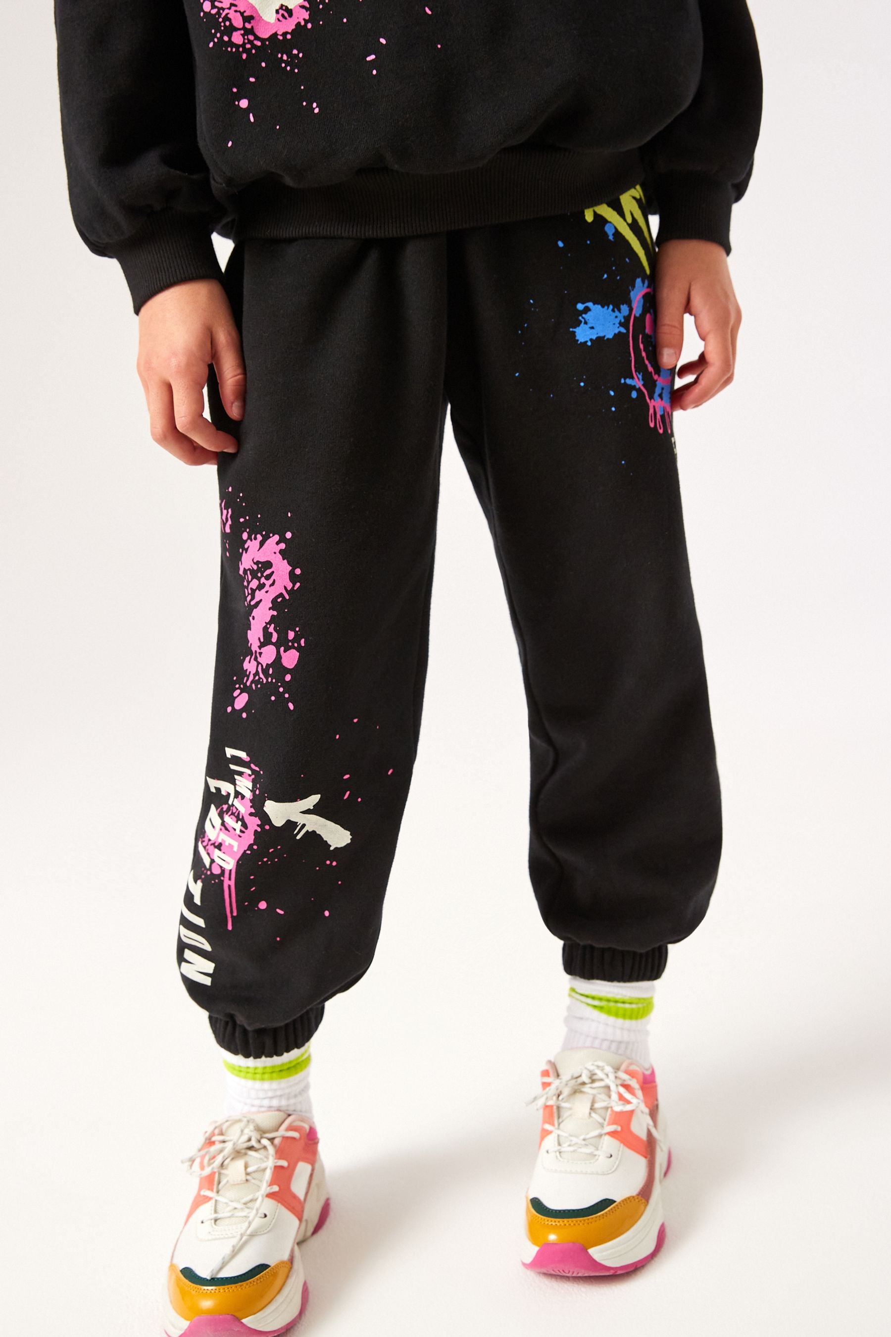 Black Graffiti Hoodie And Joggers Set (3-16yrs)