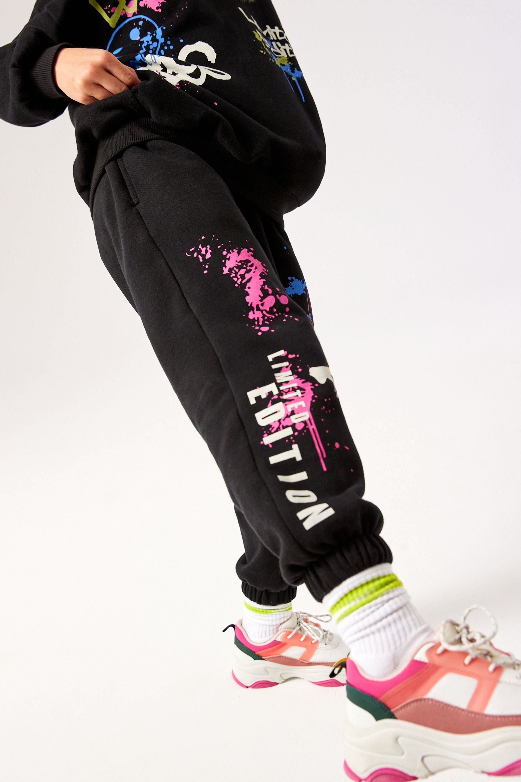 Black Graffiti Hoodie And Joggers Set (3-16yrs)