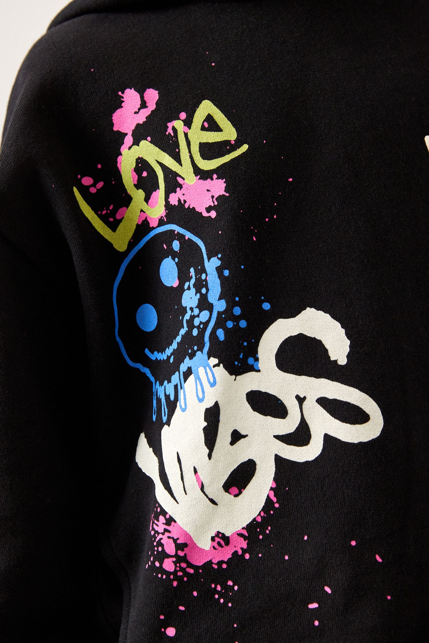 Black Graffiti Hoodie And Joggers Set (3-16yrs)