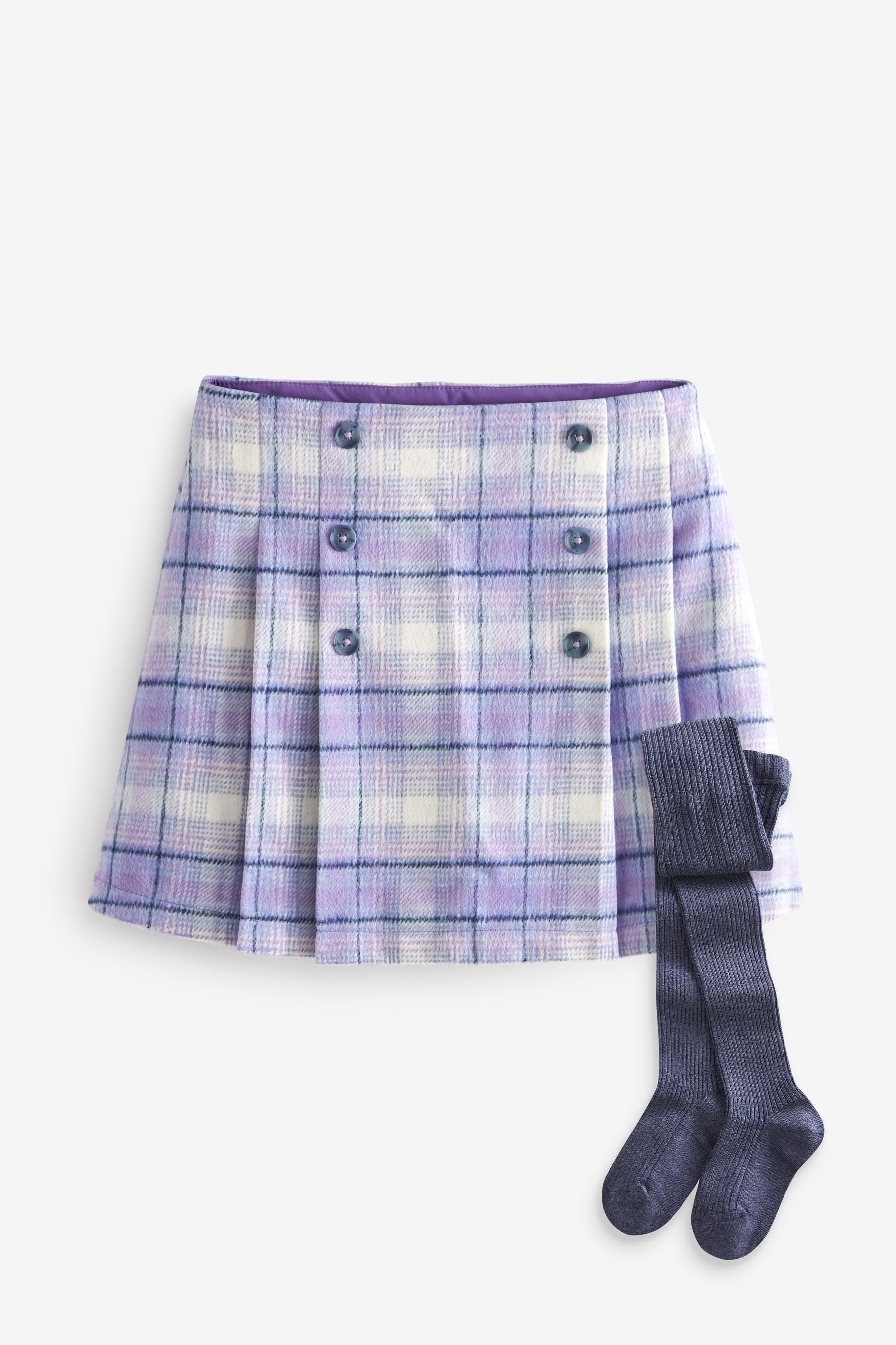 Purple Check Skirt And Tights Set (3-16yrs)