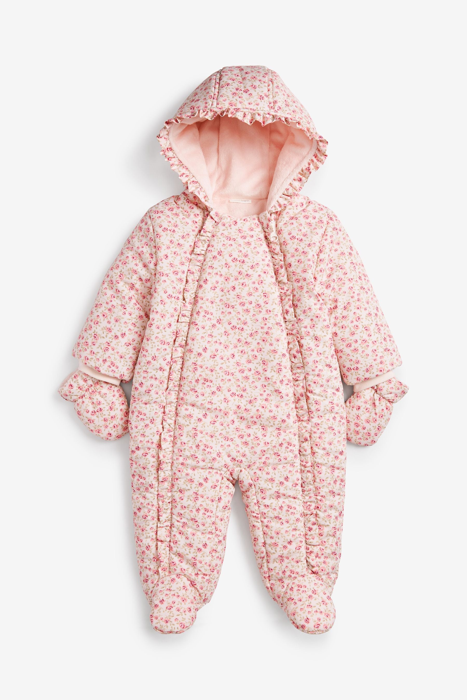 Pink Floral Baby All-In-One Pramsuit (0mths-2yrs)