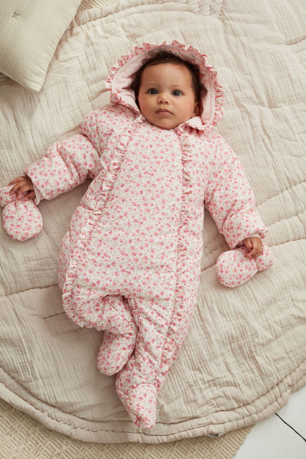 Pink Floral Baby All-In-One Pramsuit (0mths-2yrs)