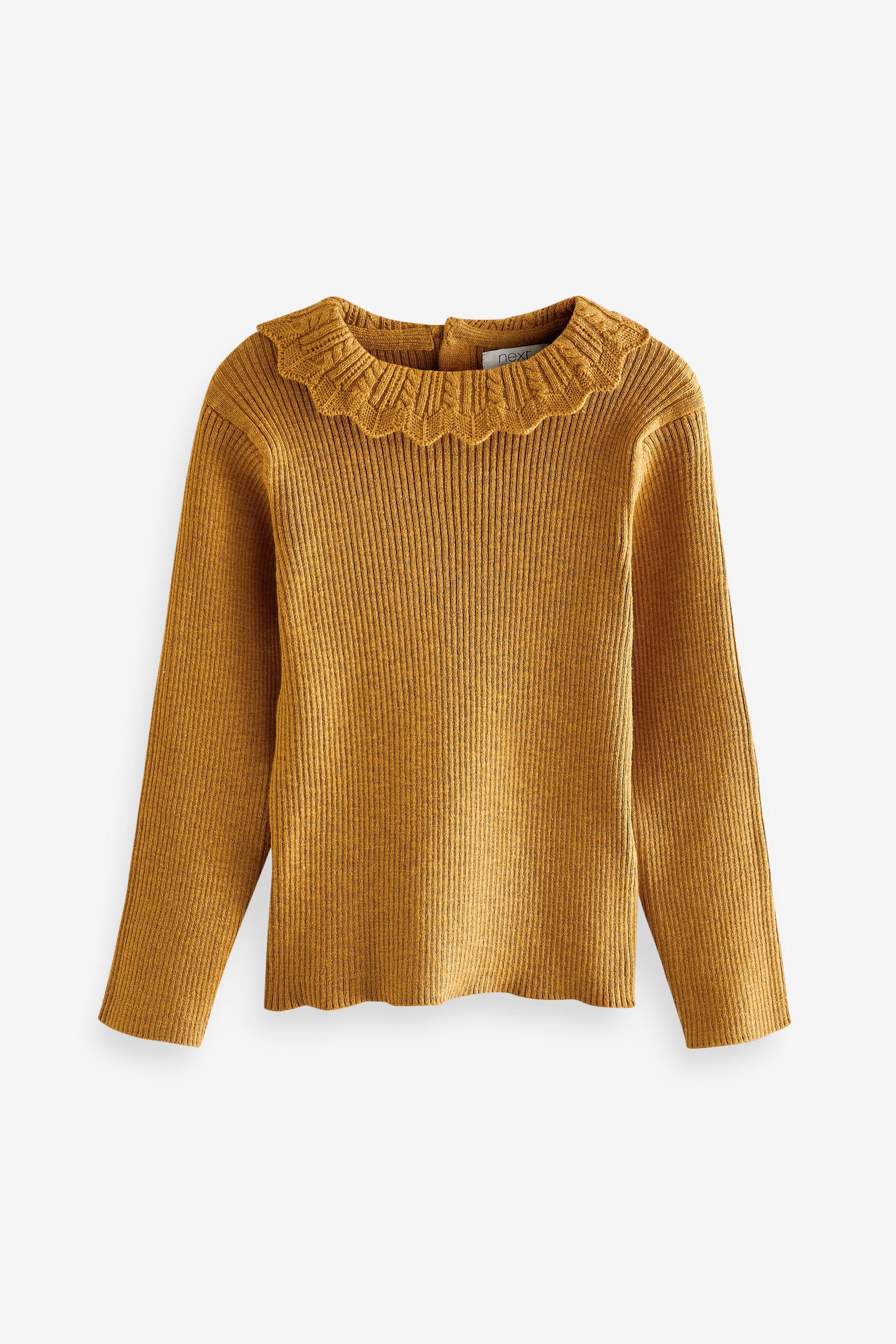 Ochre Yellow Pointelle Neck Jumper (3mths-7yrs)