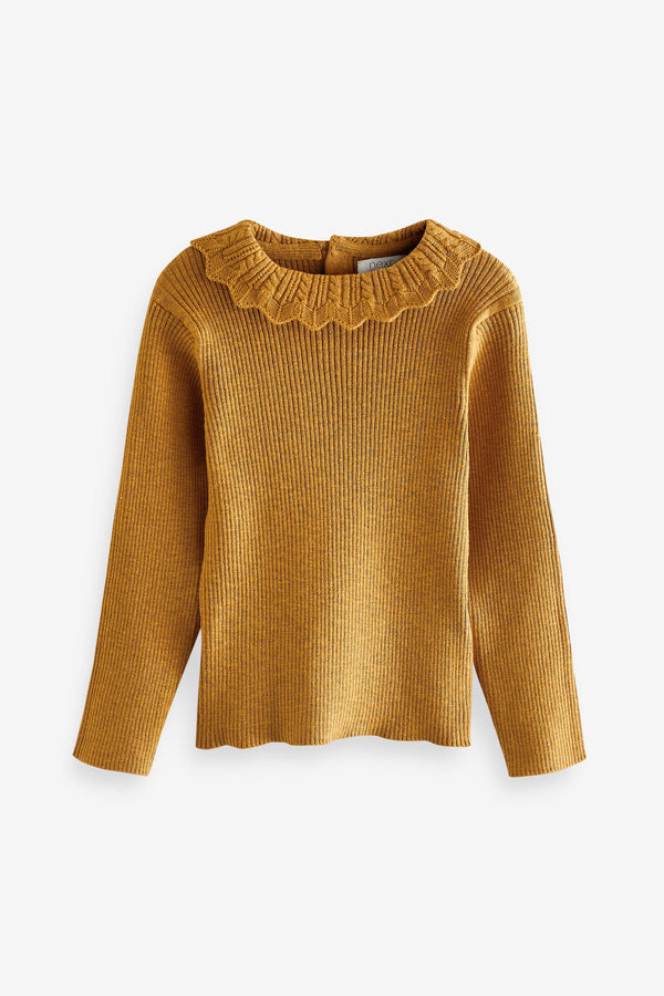 Ochre Yellow Pointelle Neck Jumper (3mths-7yrs)