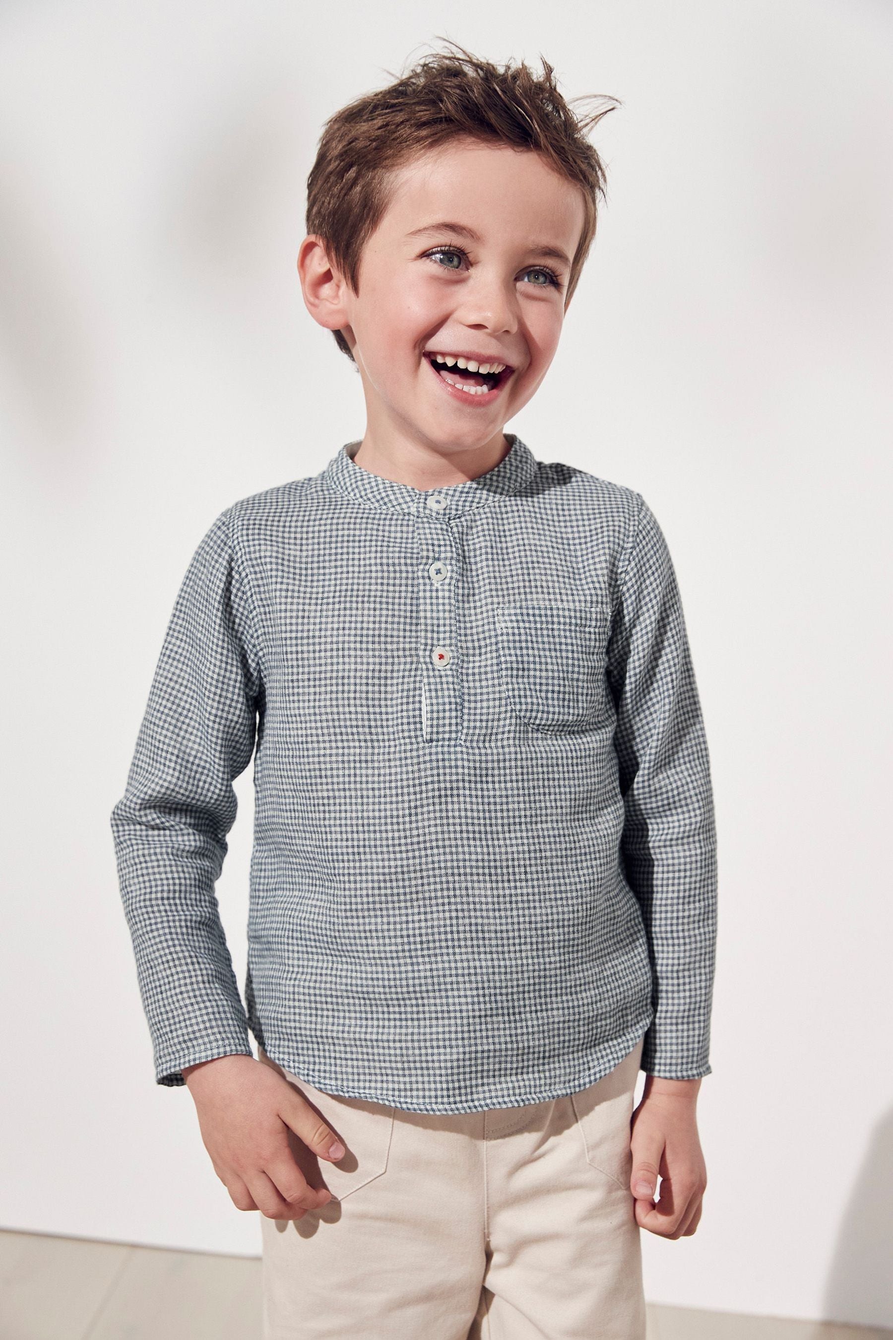 The White Company Toddlers Blue Mini Gingham Shirt