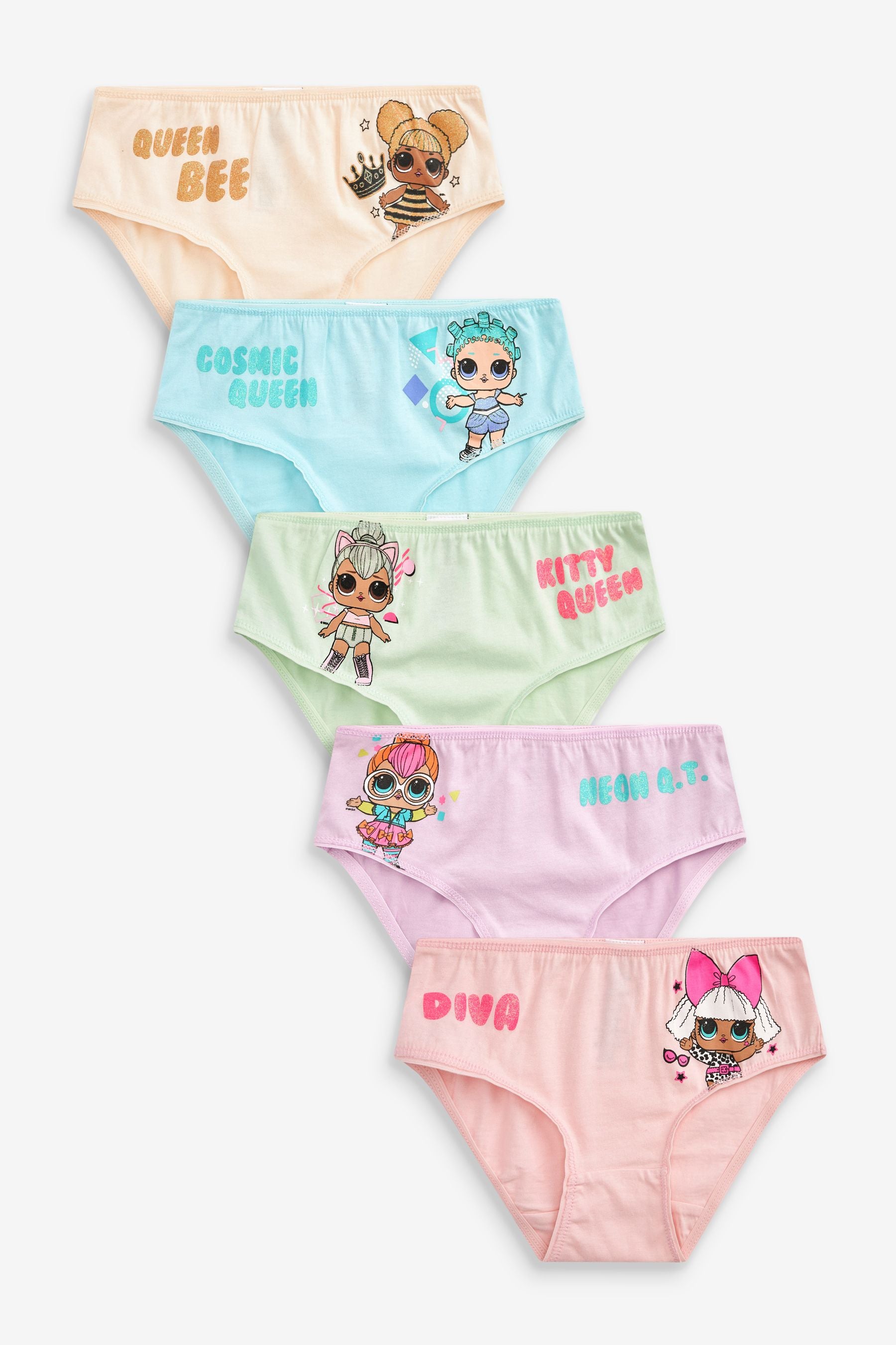 Pink/Green 5 Pack L.O.L Character Briefs (3-12yrs)