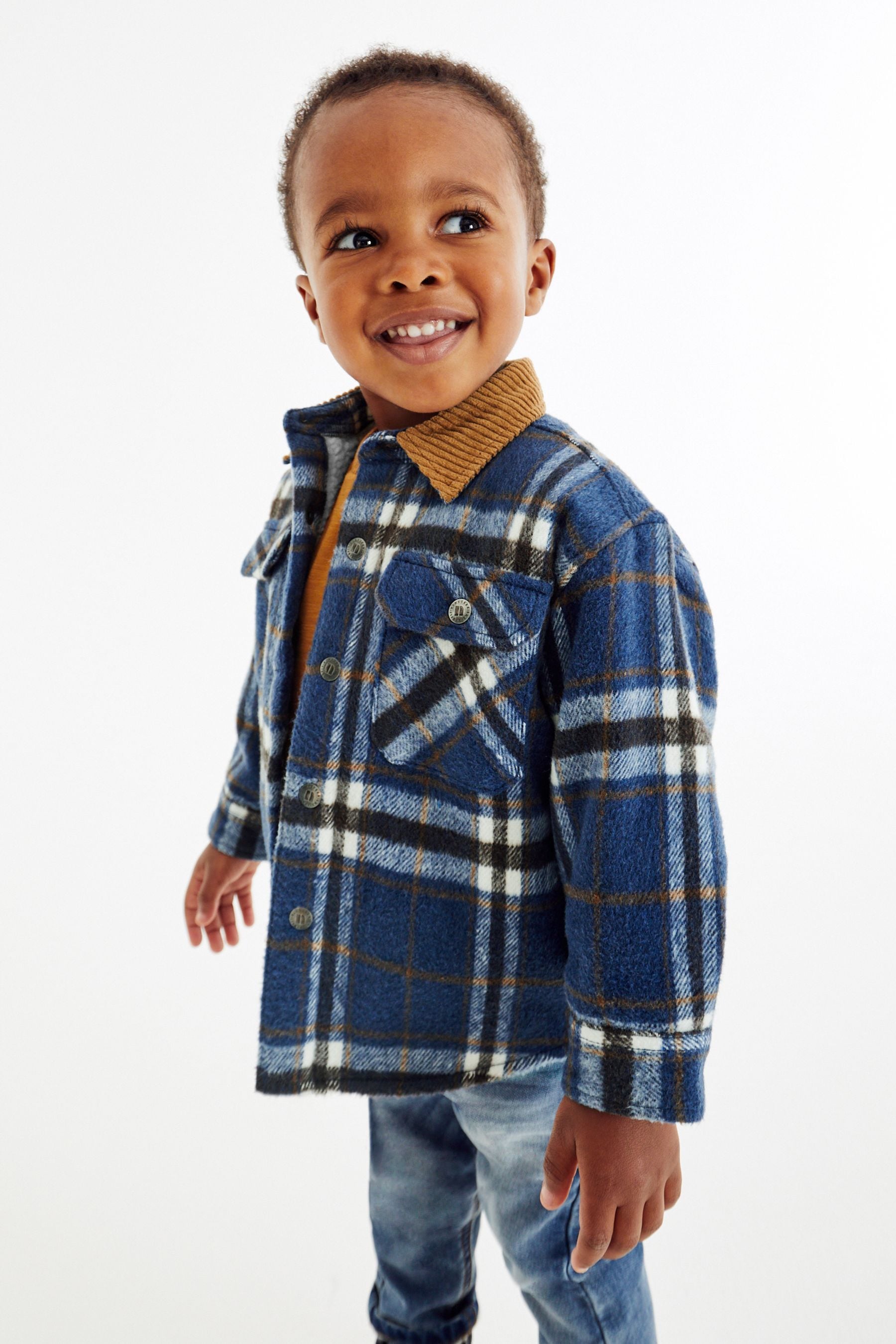 Blue Check Teddy Lined Shacket (3mths-7yrs)