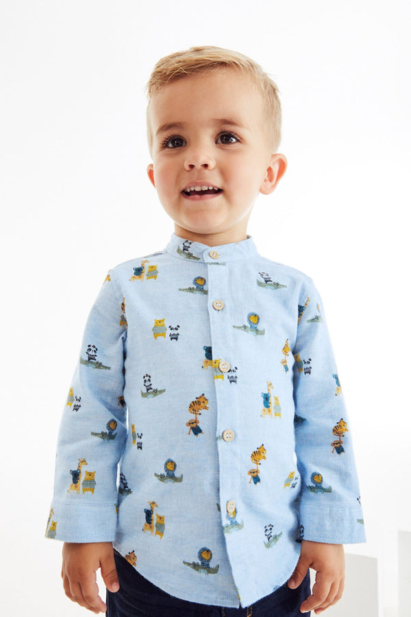 Blue Long Sleeve Grandad Collar Shirt (3mths-7yrs)