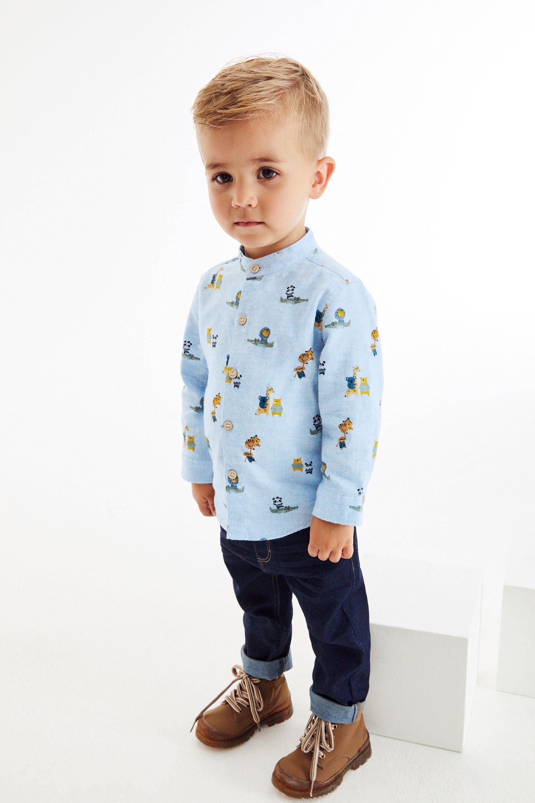 Blue Long Sleeve Grandad Collar Shirt (3mths-7yrs)