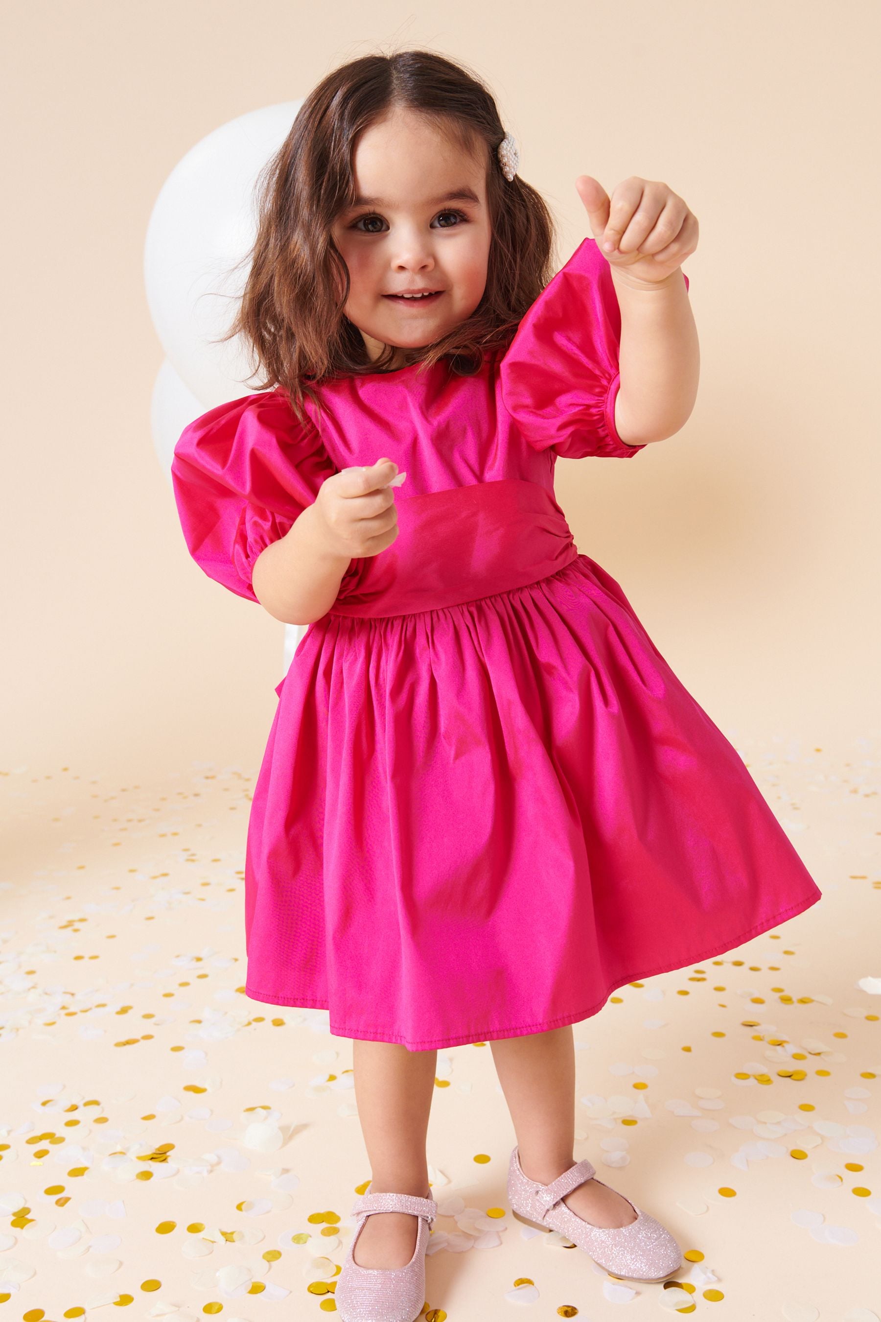 Fuchsia Pink Taffeta Flower Girl Bow Dress (3mths-8yrs)