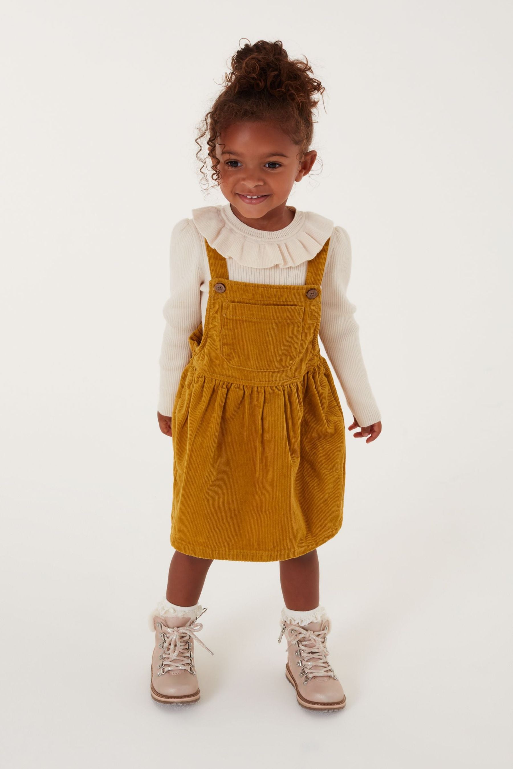 Ochre Yellow Cord Pinafore (3mths-8yrs)