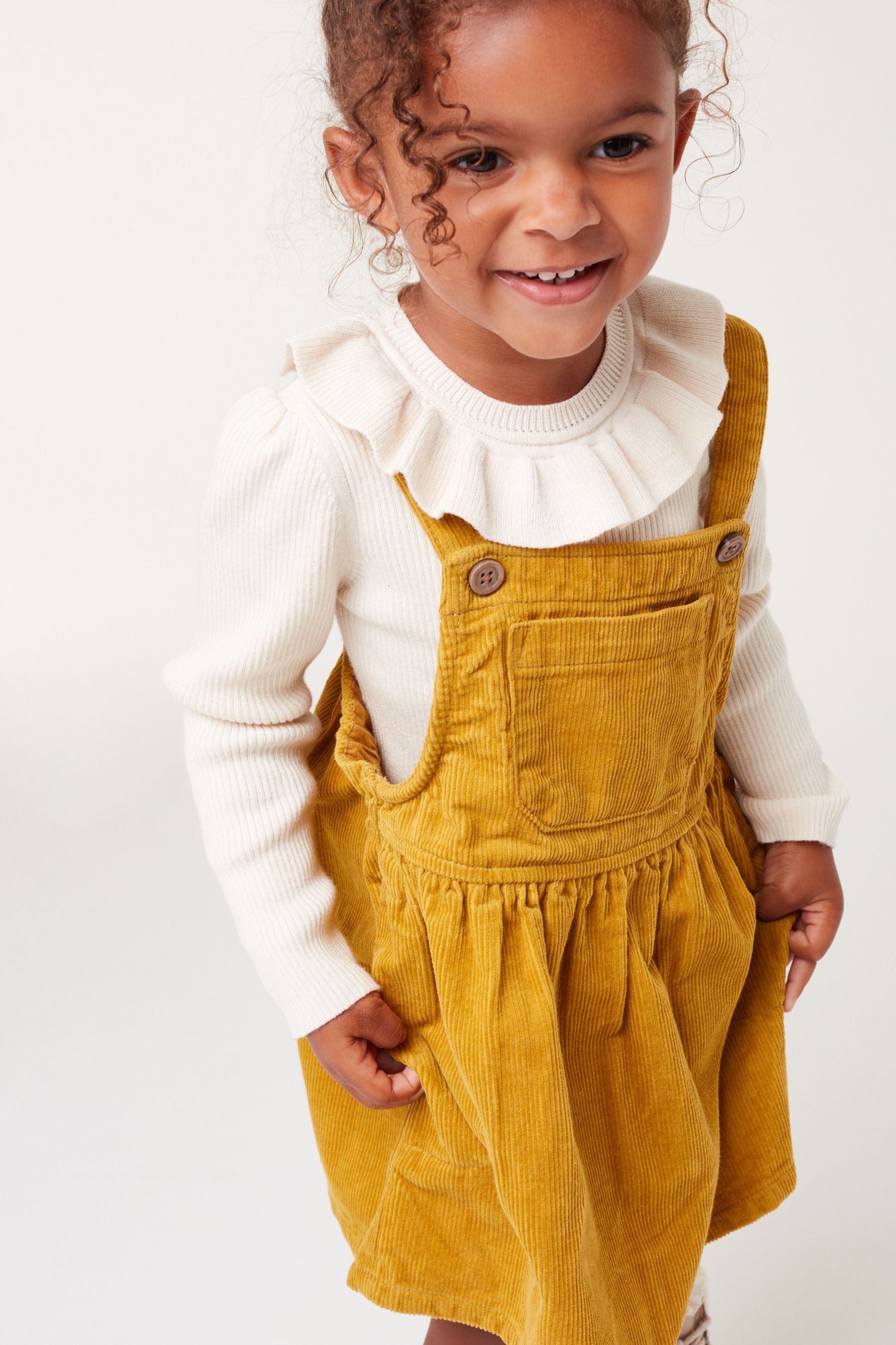 Ochre Yellow Cord Pinafore (3mths-8yrs)