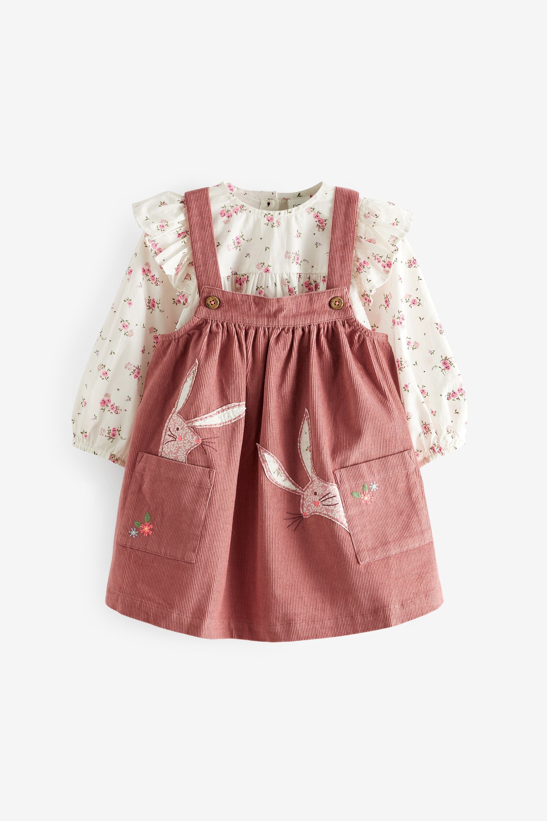 Pink Bunny Pinafore And Blouse Set (3mths-7yrs)