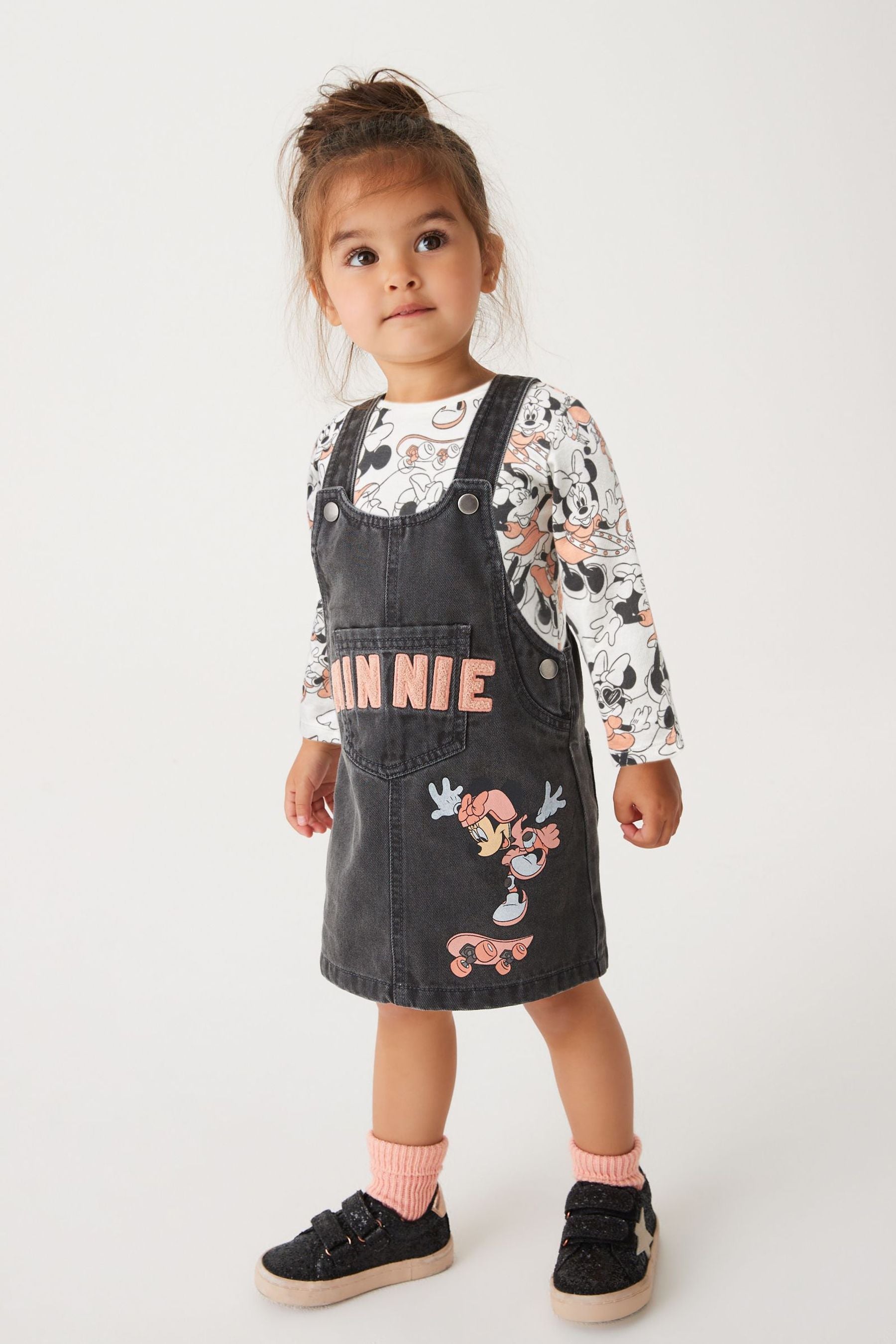 Pink/Grey Minnie Mouse Pinafore And T-Shirt Set (3mths-8yrs)