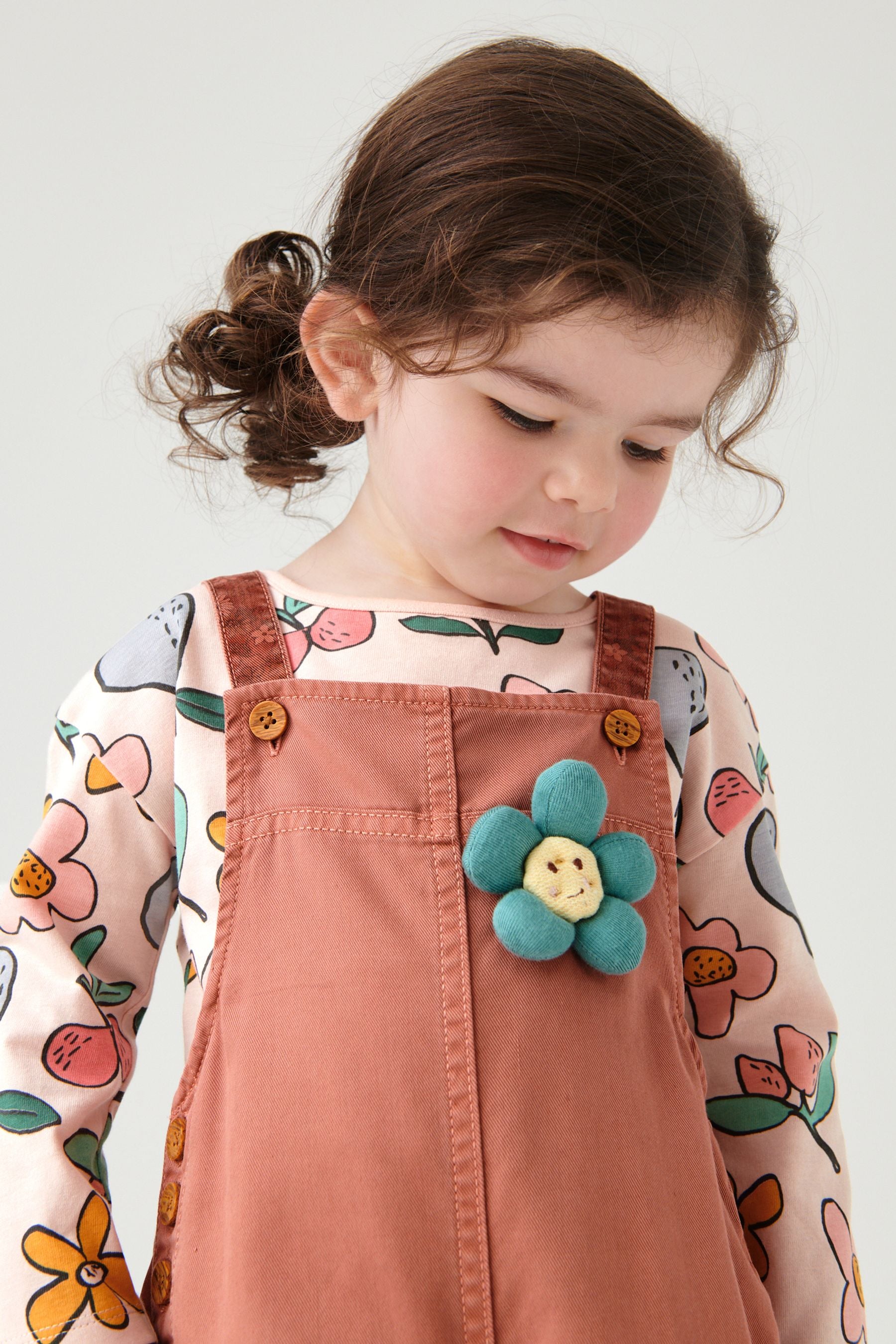 Pink Retro Floral Dungarees And T-Shirt Set (3mths-8yrs)