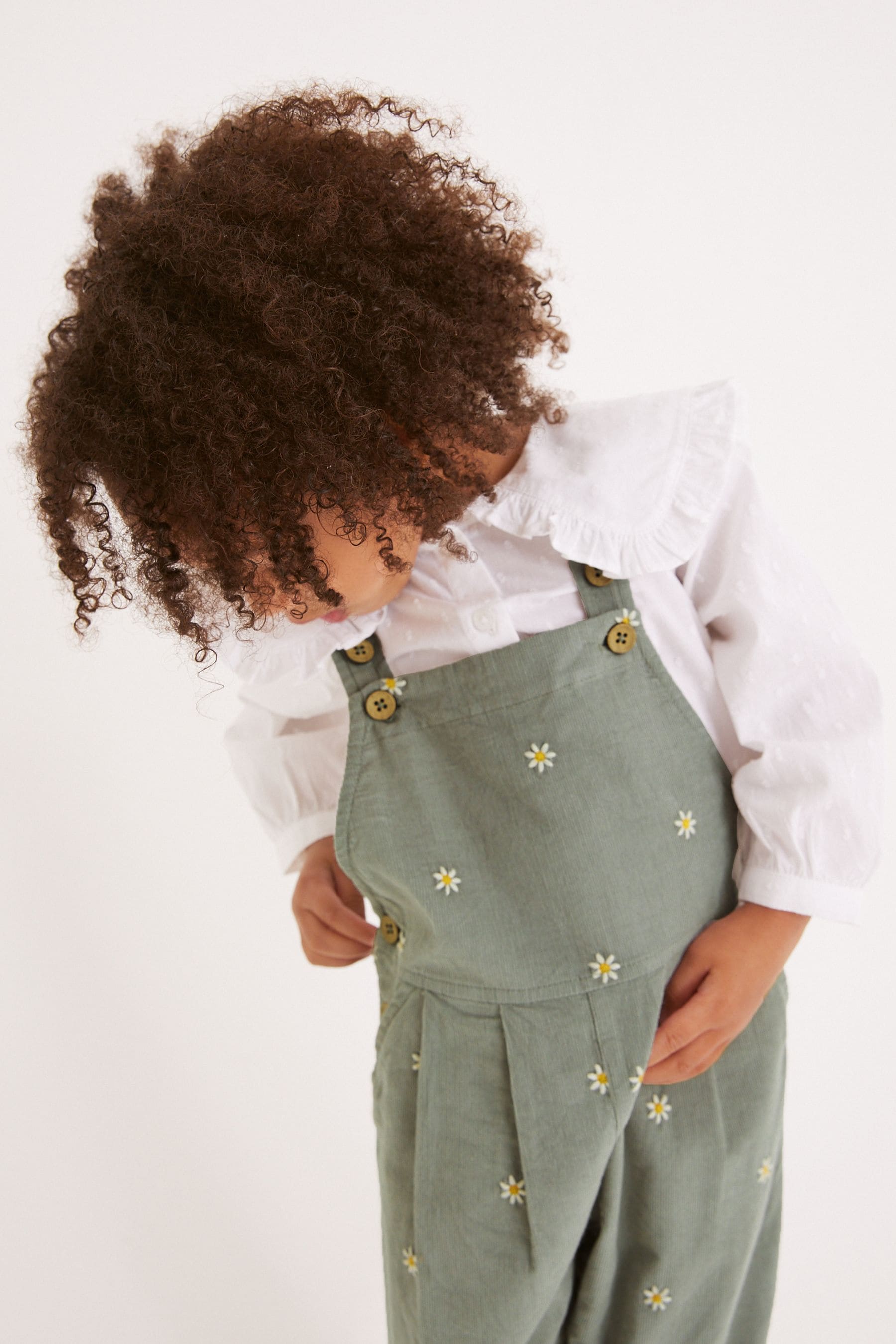 Mint Green Embroidered Cord Dungarees And Blouse Set (3mths-7yrs)